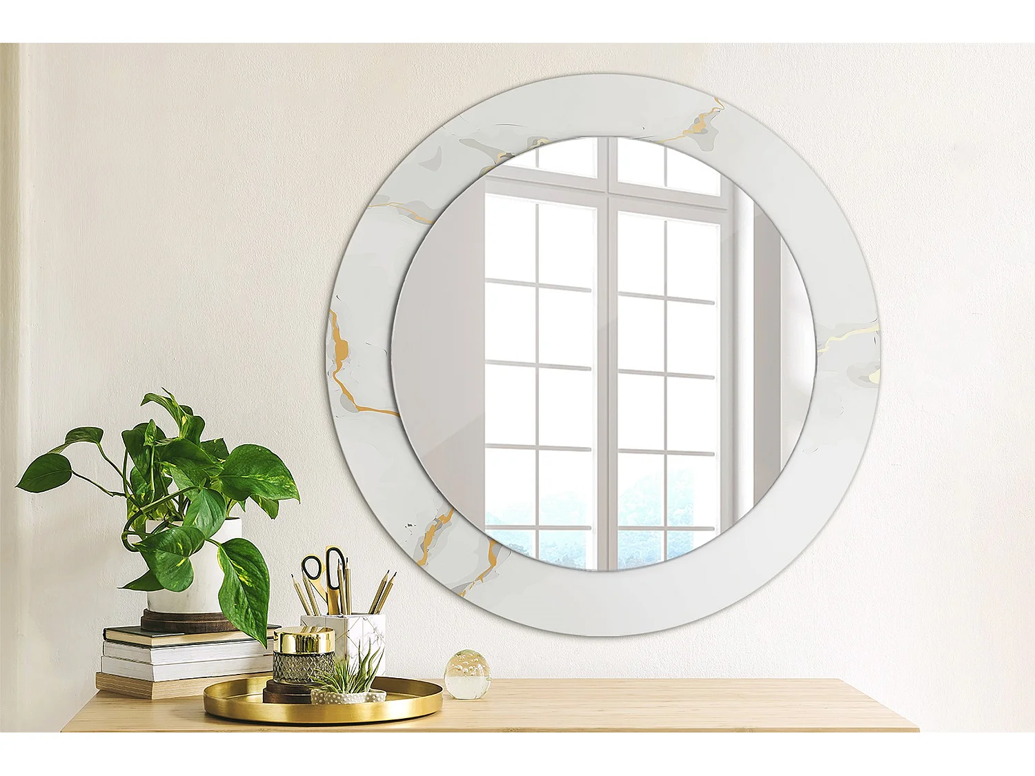 Runder dekorativer Spiegel - Weißer Marmor - 60 cm