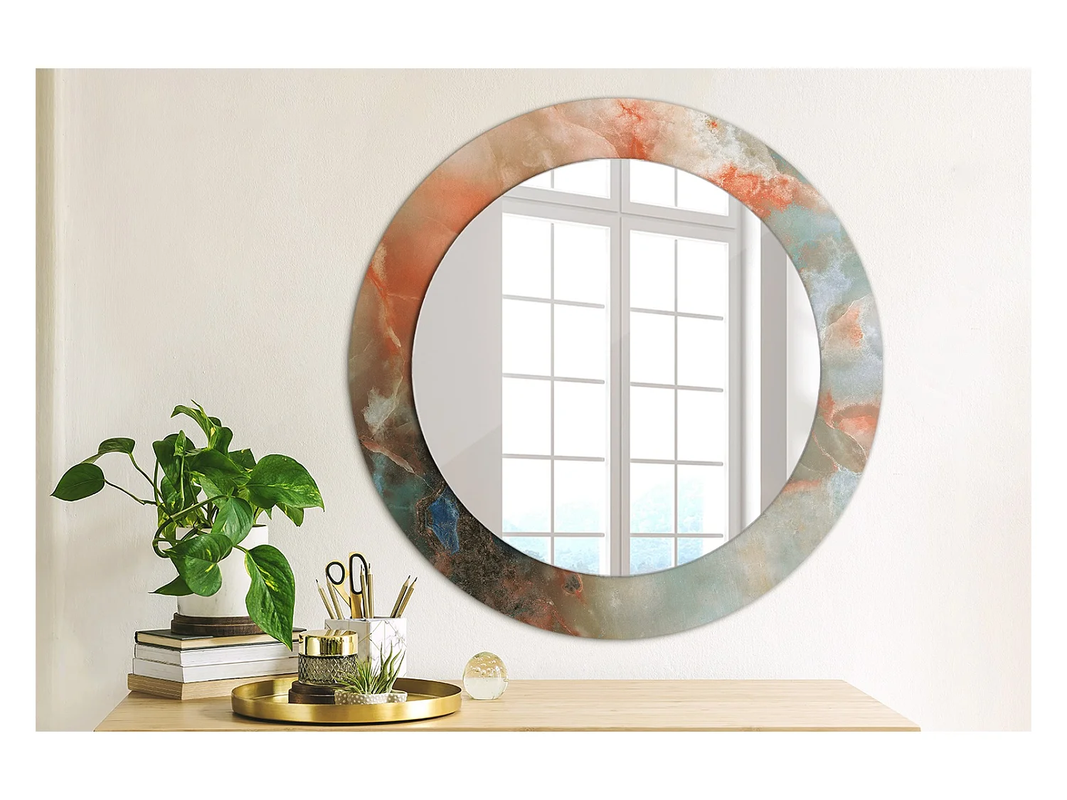 Miroir rond décoratif - Marbre Onyx - 60 cm