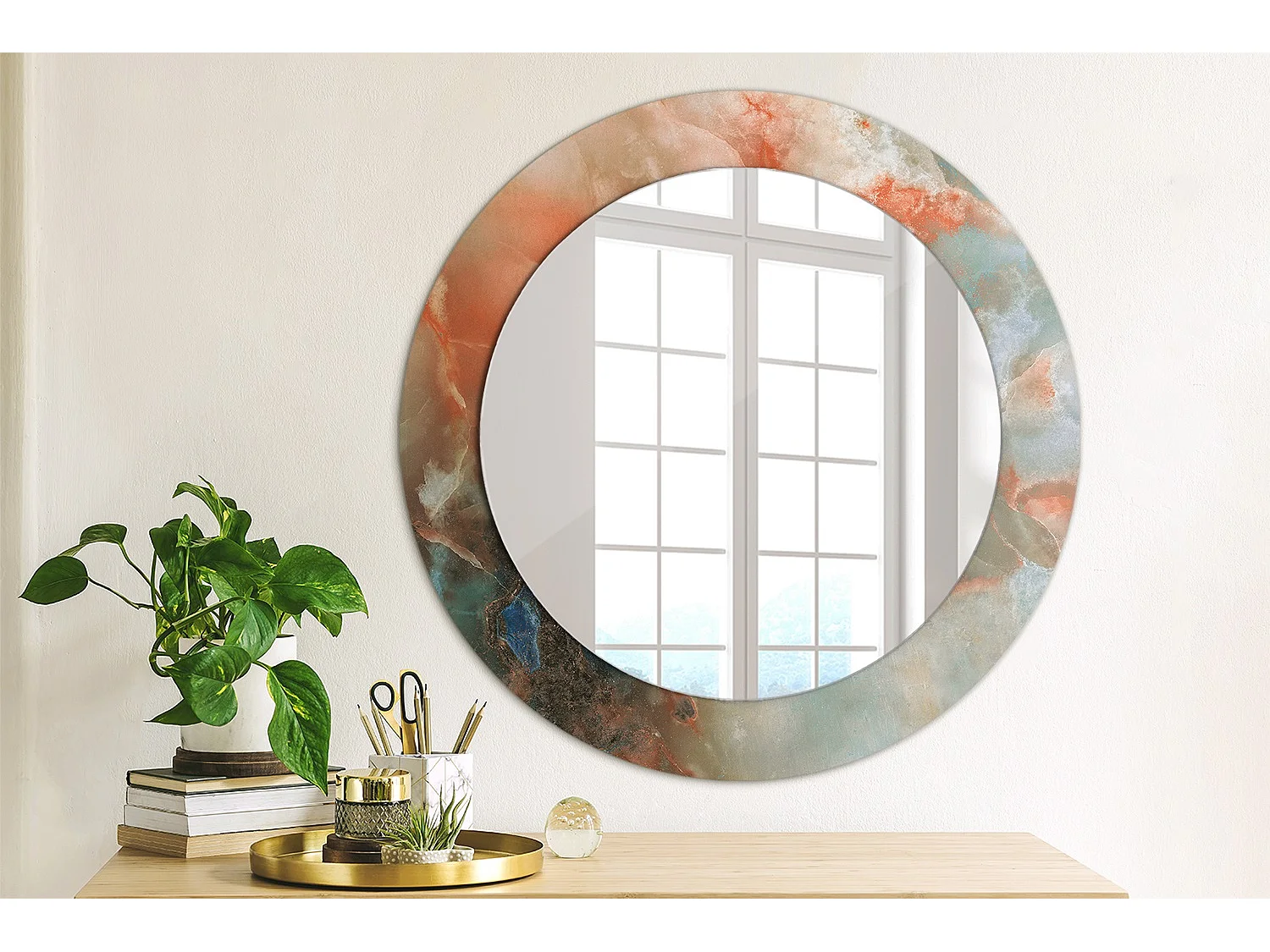 Runder dekorativer Spiegel – Onyx-Marmor – 60 cm