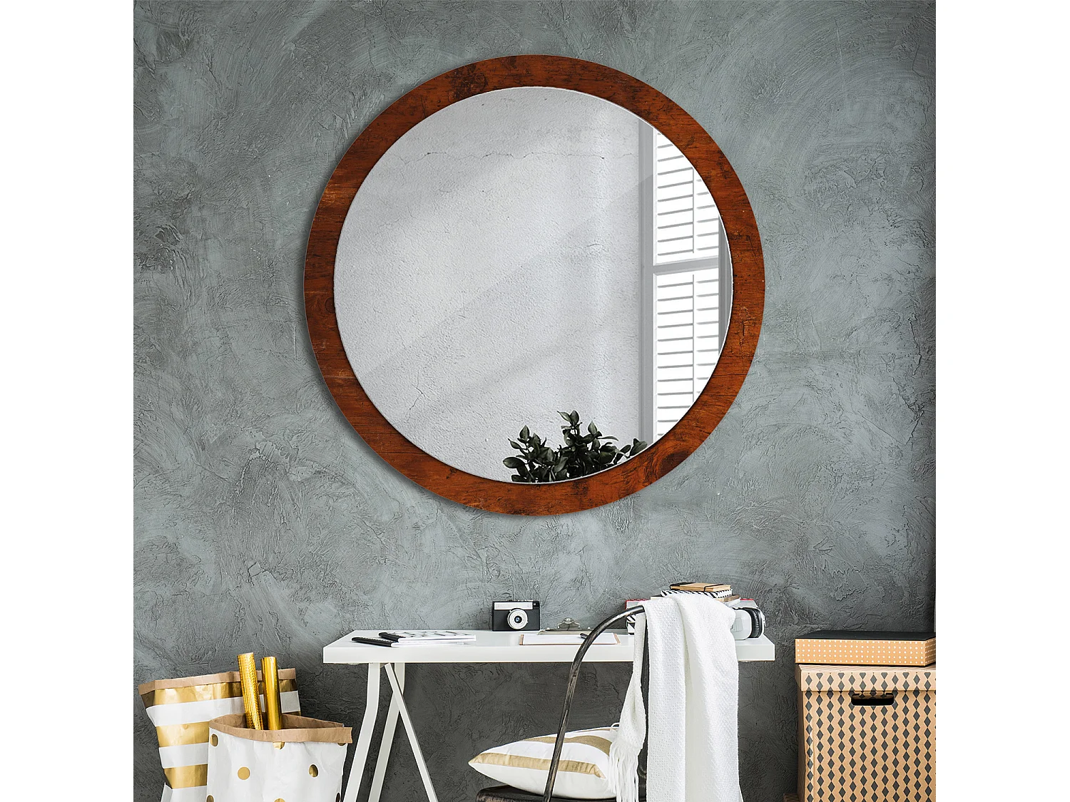 Runder dekorativer Spiegel - Naturholz - 100 cm
