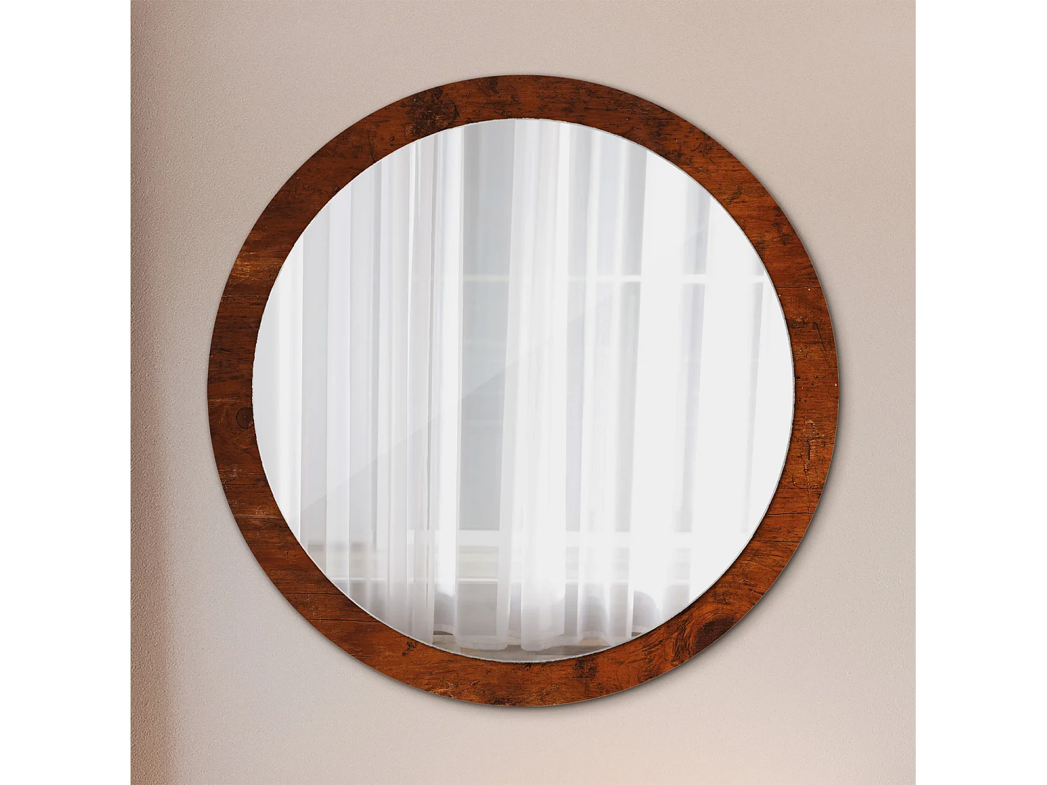 Runder dekorativer Spiegel - Naturholz - 100 cm