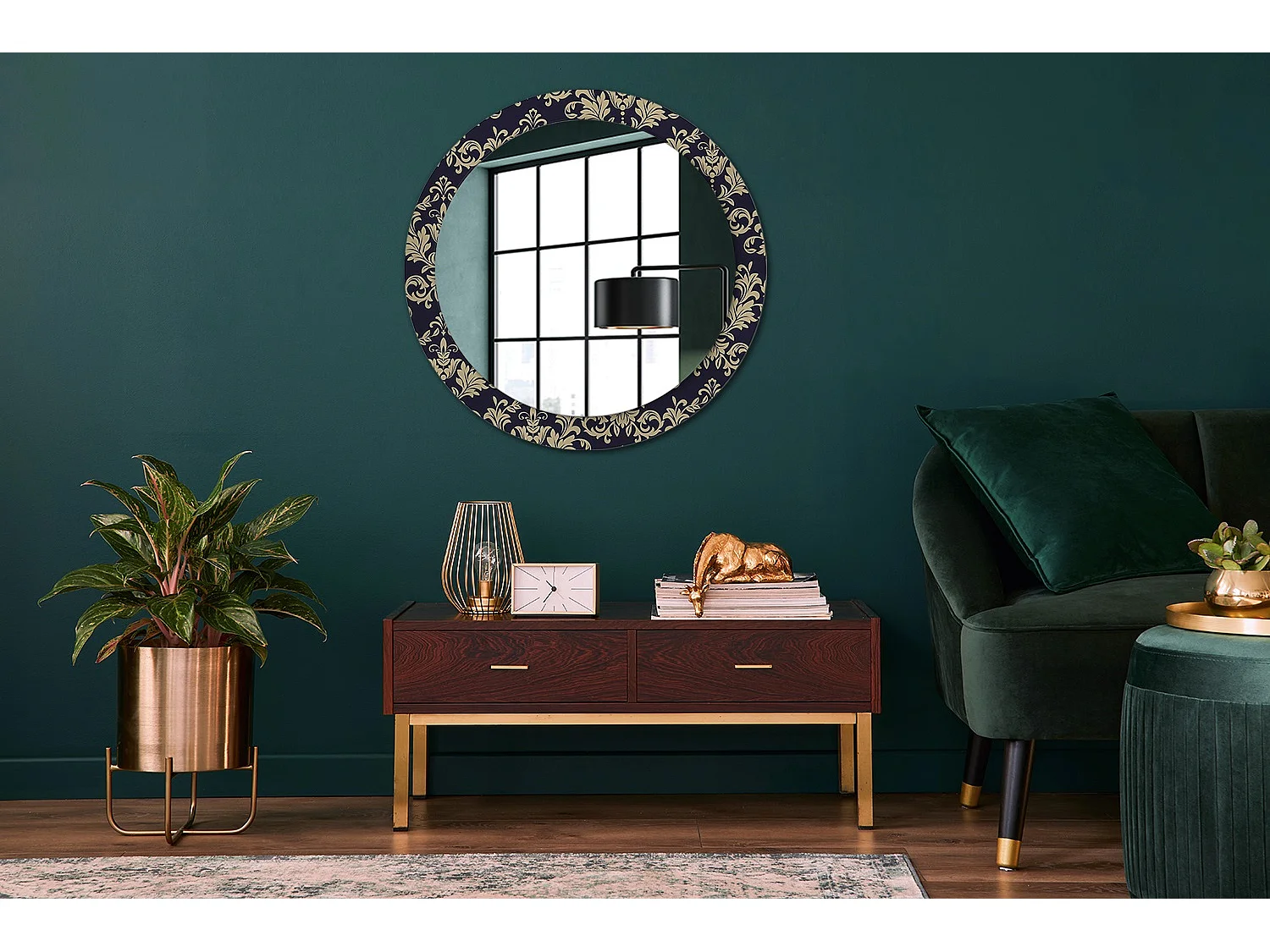 Miroir rond décoratif - Motif floral - 80 cm