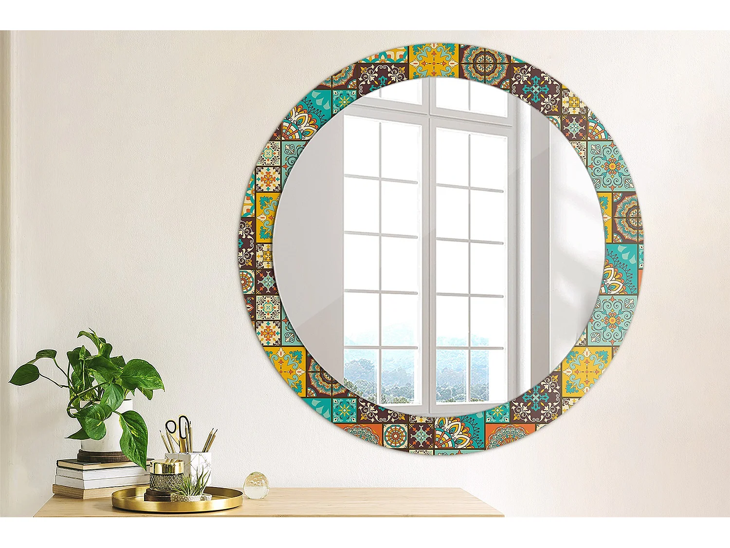 Miroir rond décoratif - motif arabe - 80 cm