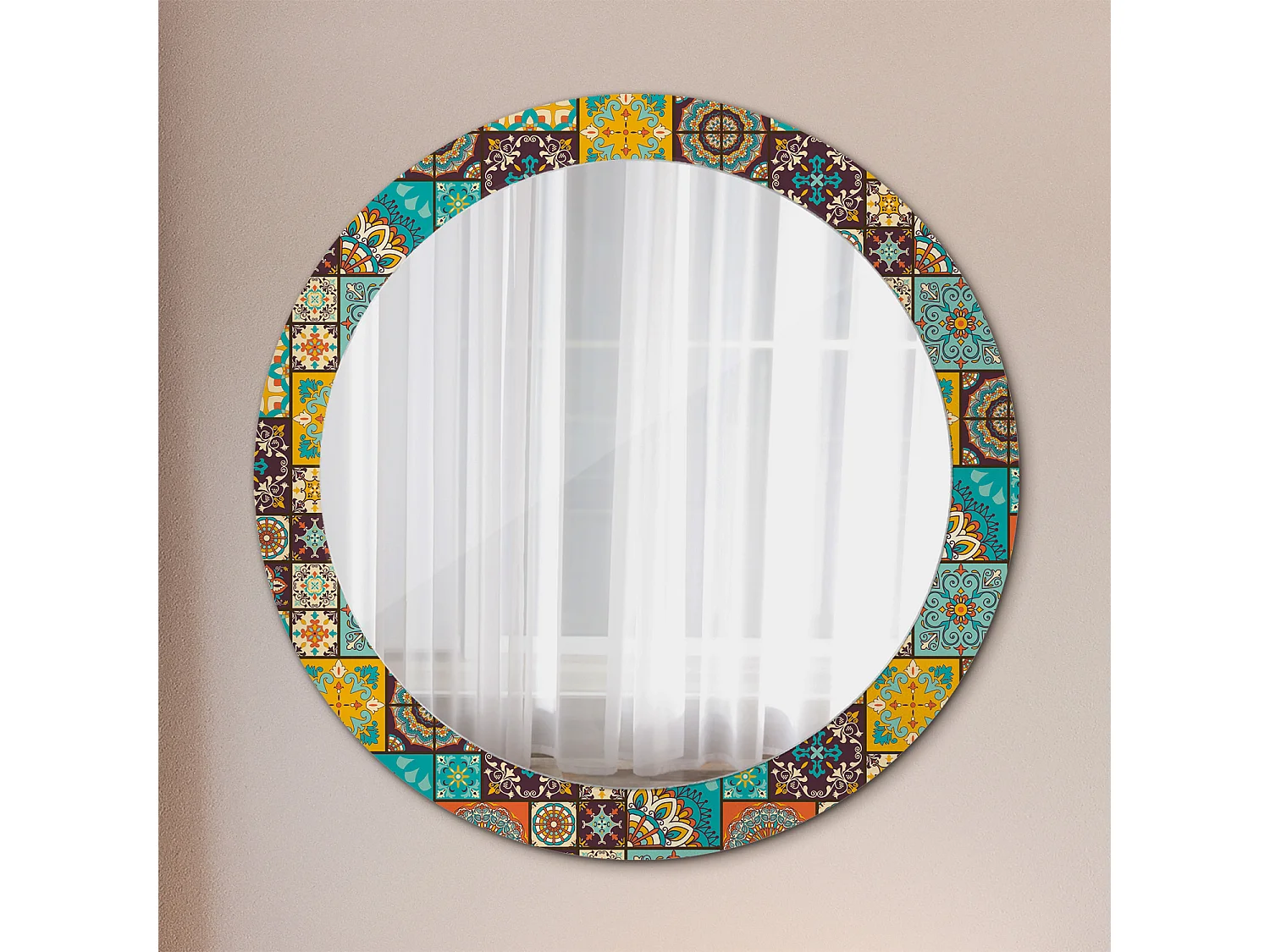Miroir rond décoratif - motif arabe - 80 cm