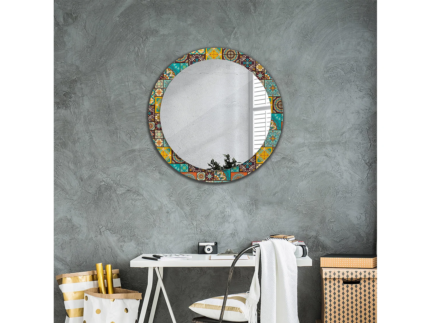 Miroir rond décoratif - motif arabe - 80 cm
