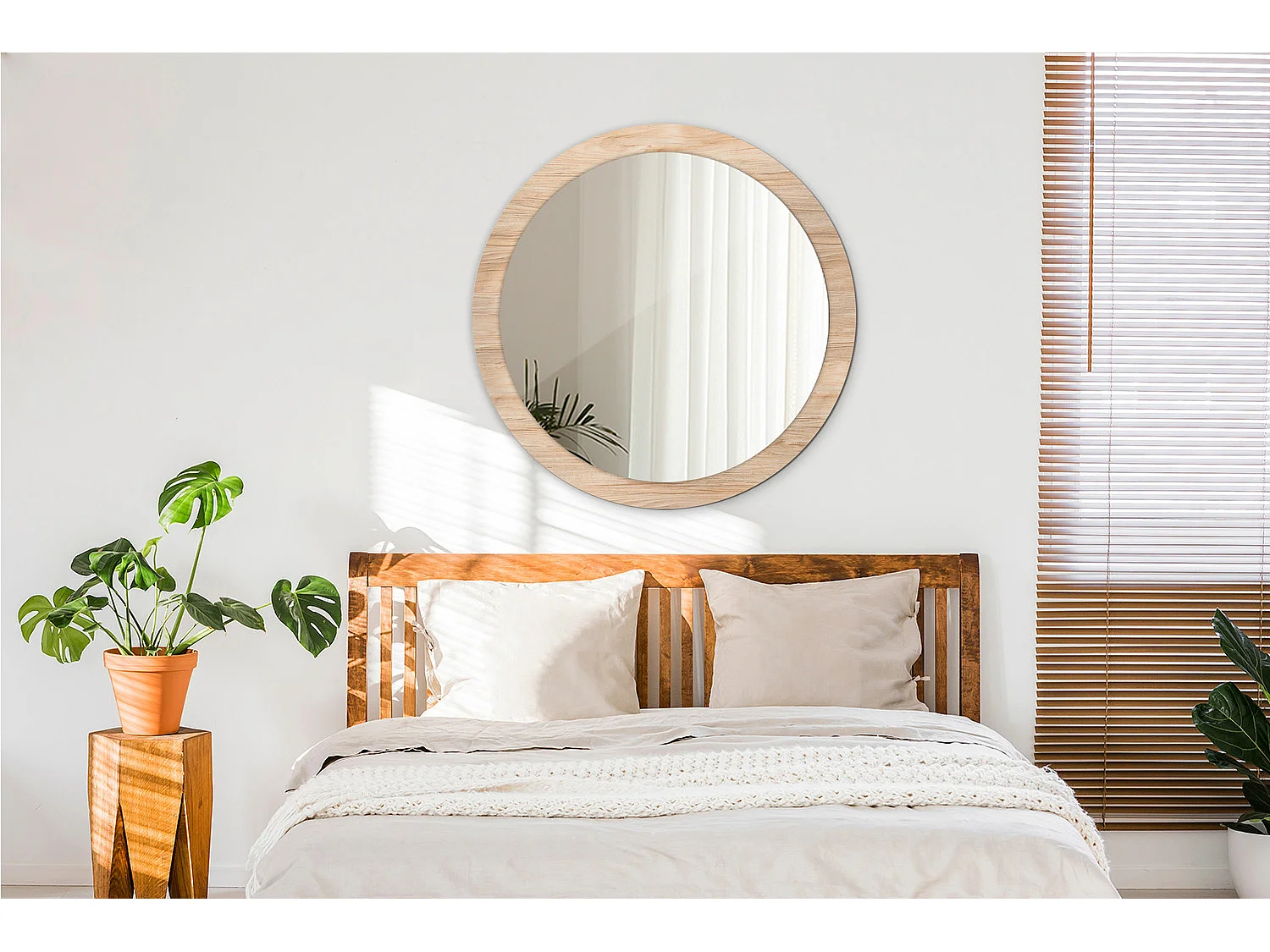 Miroir rond décoratif - Bois - 90 cm