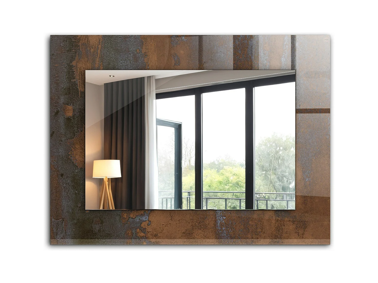 Miroir décoratif avec cadre, métal rouille tendance, 80 x 60 cm