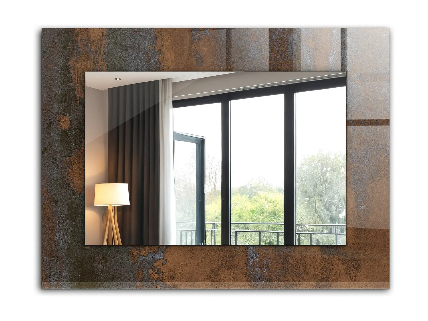 Miroir décoratif avec cadre, métal rouille tendance, 80 x 60 cm