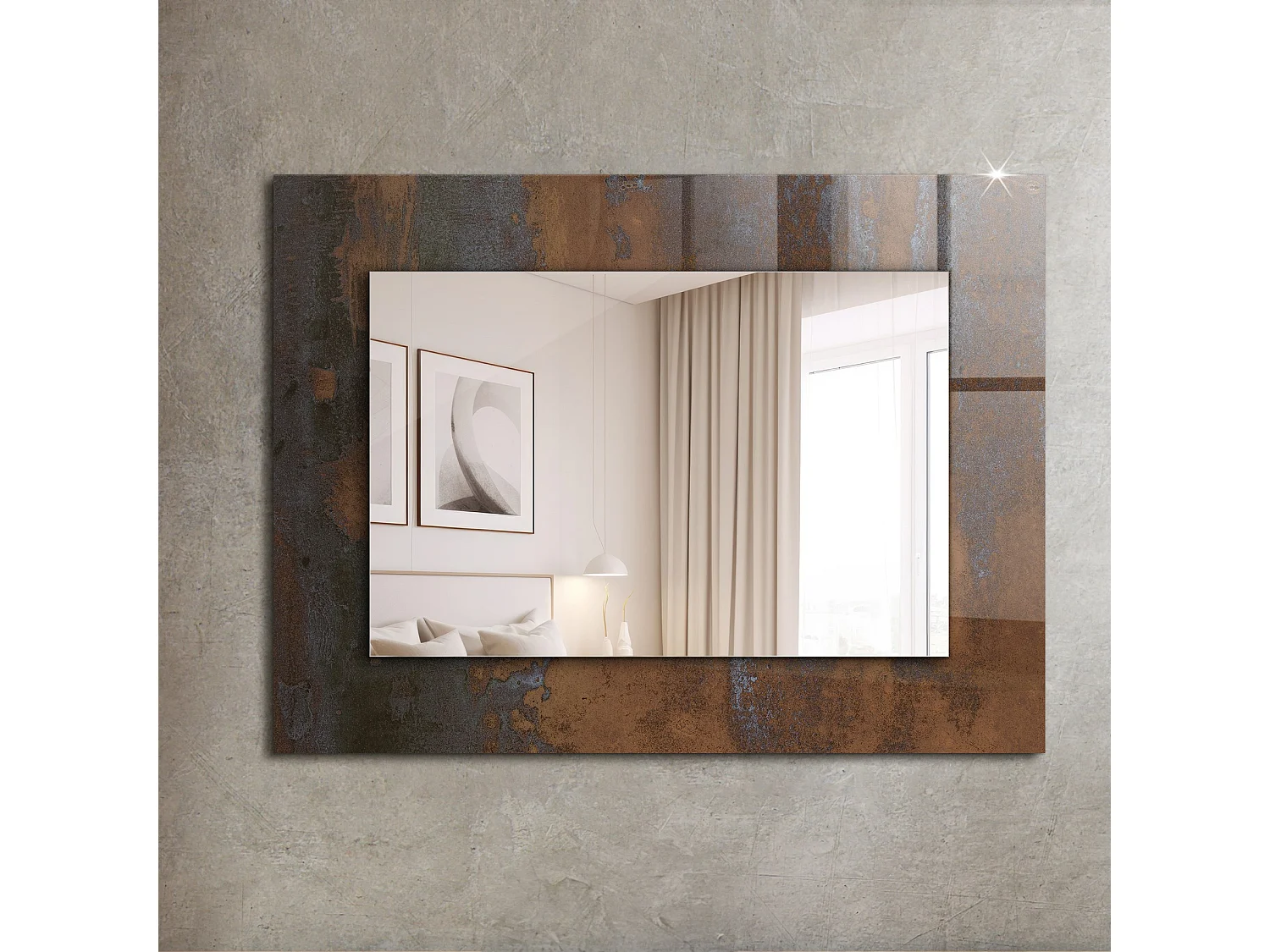 Miroir décoratif avec cadre, métal rouille tendance, 80 x 60 cm
