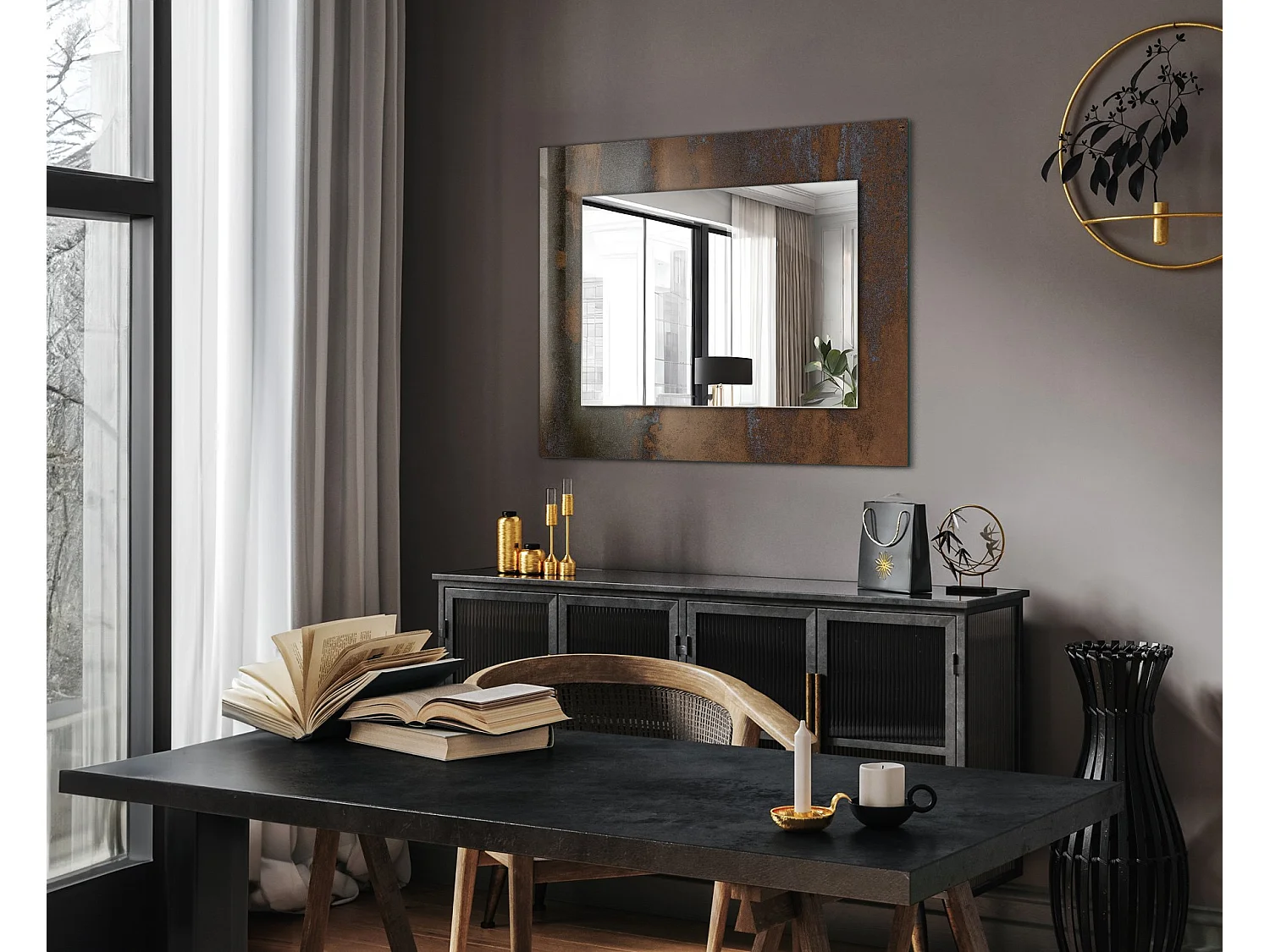 Miroir décoratif avec cadre, métal rouille tendance, 80 x 60 cm