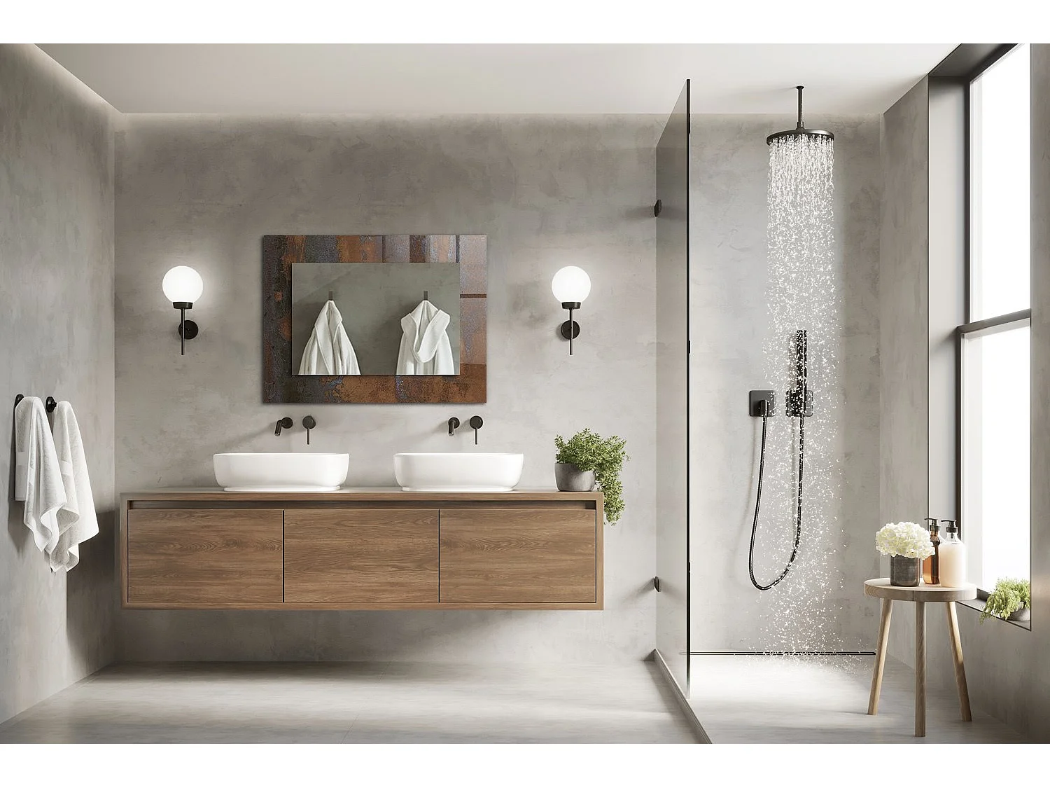 Miroir décoratif avec cadre, métal rouille tendance, 80 x 60 cm