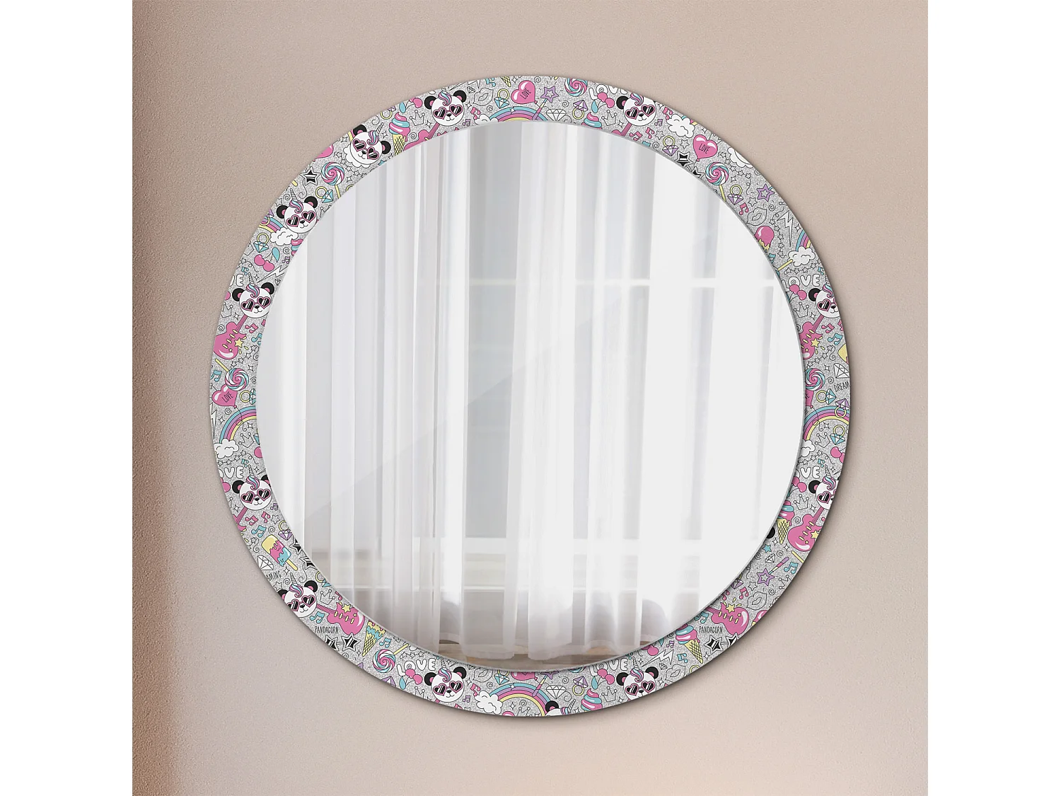 Specchio rotondo decorativo - Panda unicorno - 100 cm