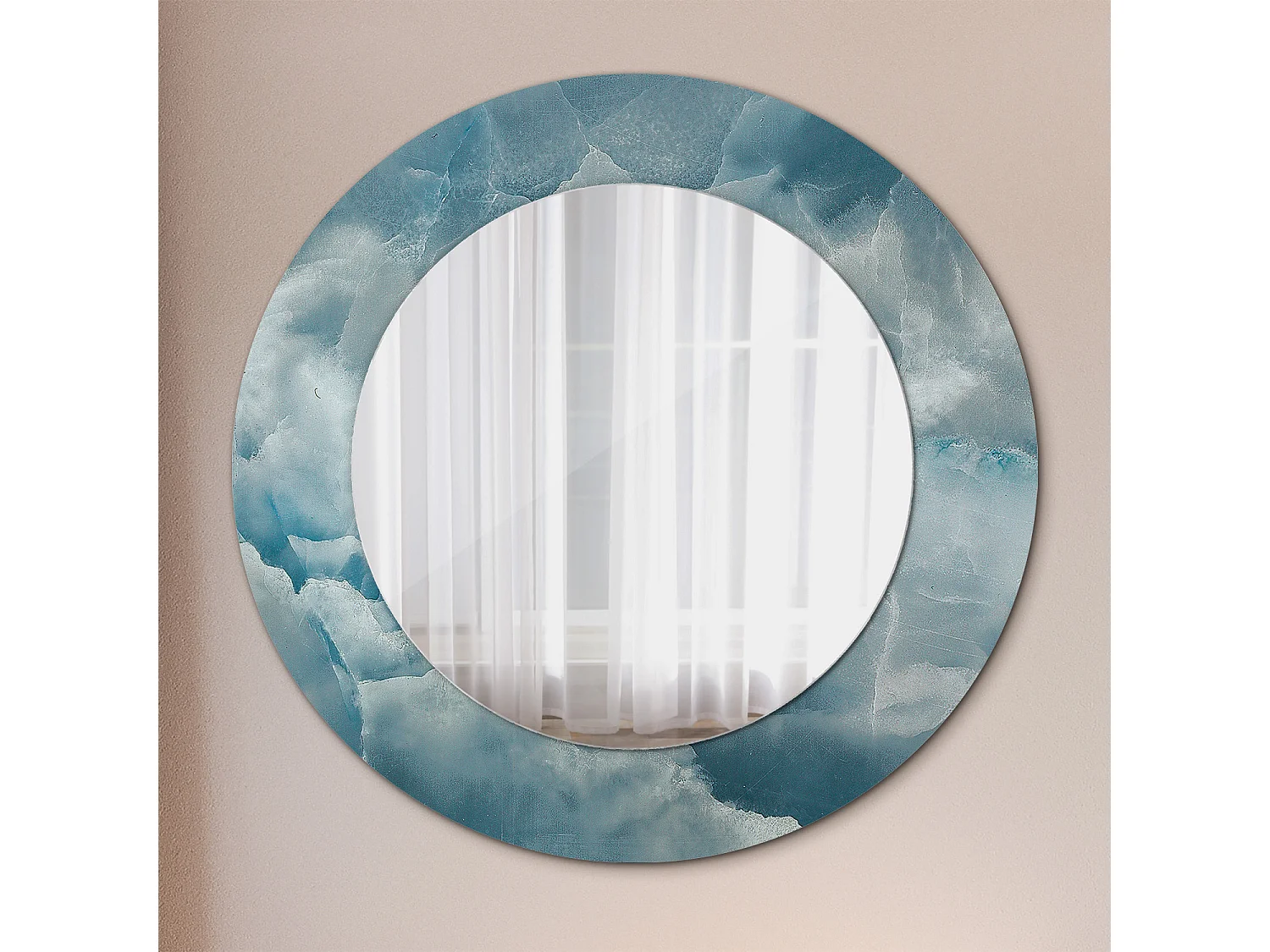 Miroir rond décoratif - Marbre onyx bleu - 50 cm