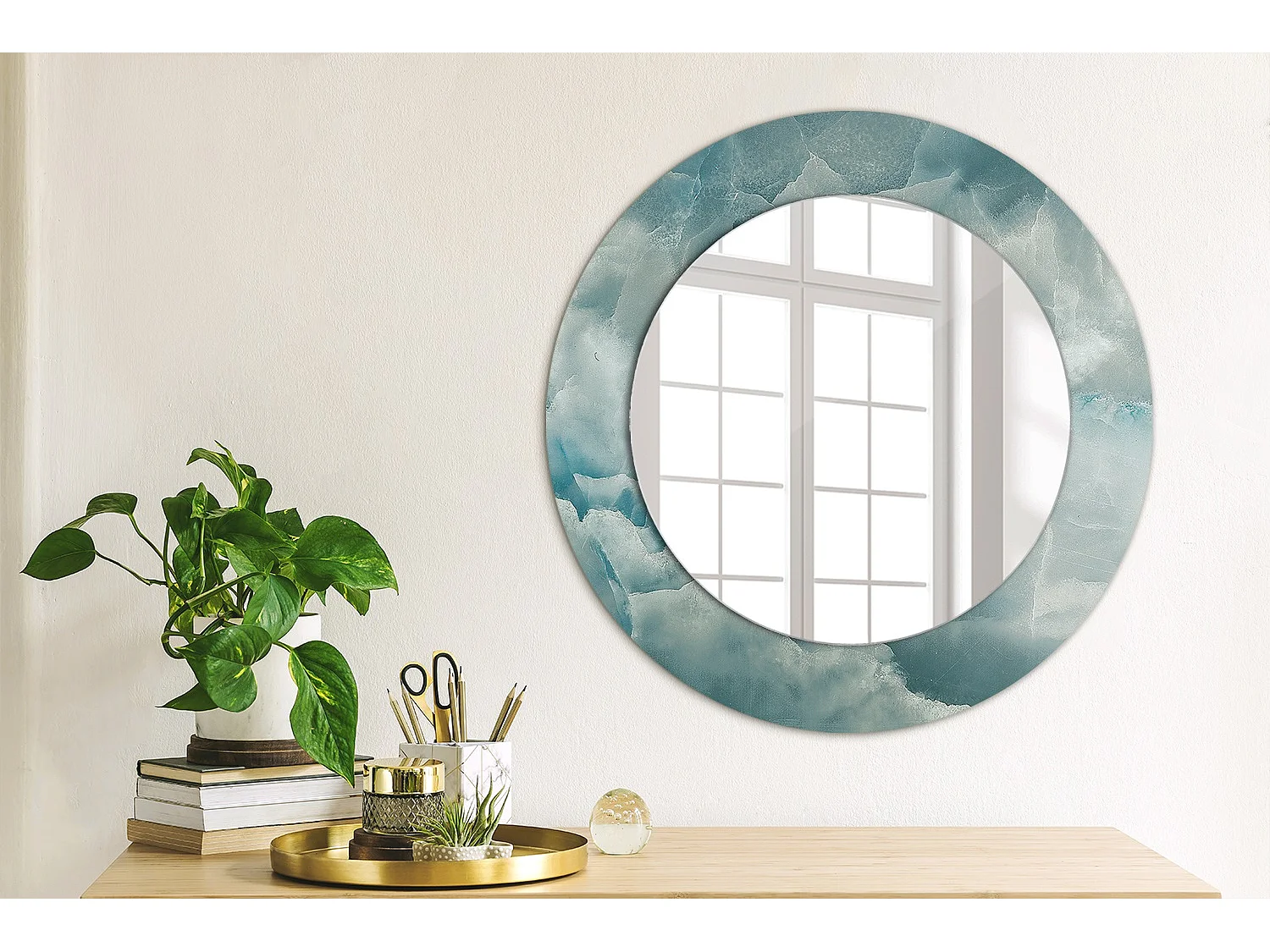 Miroir rond décoratif - Marbre onyx bleu - 50 cm