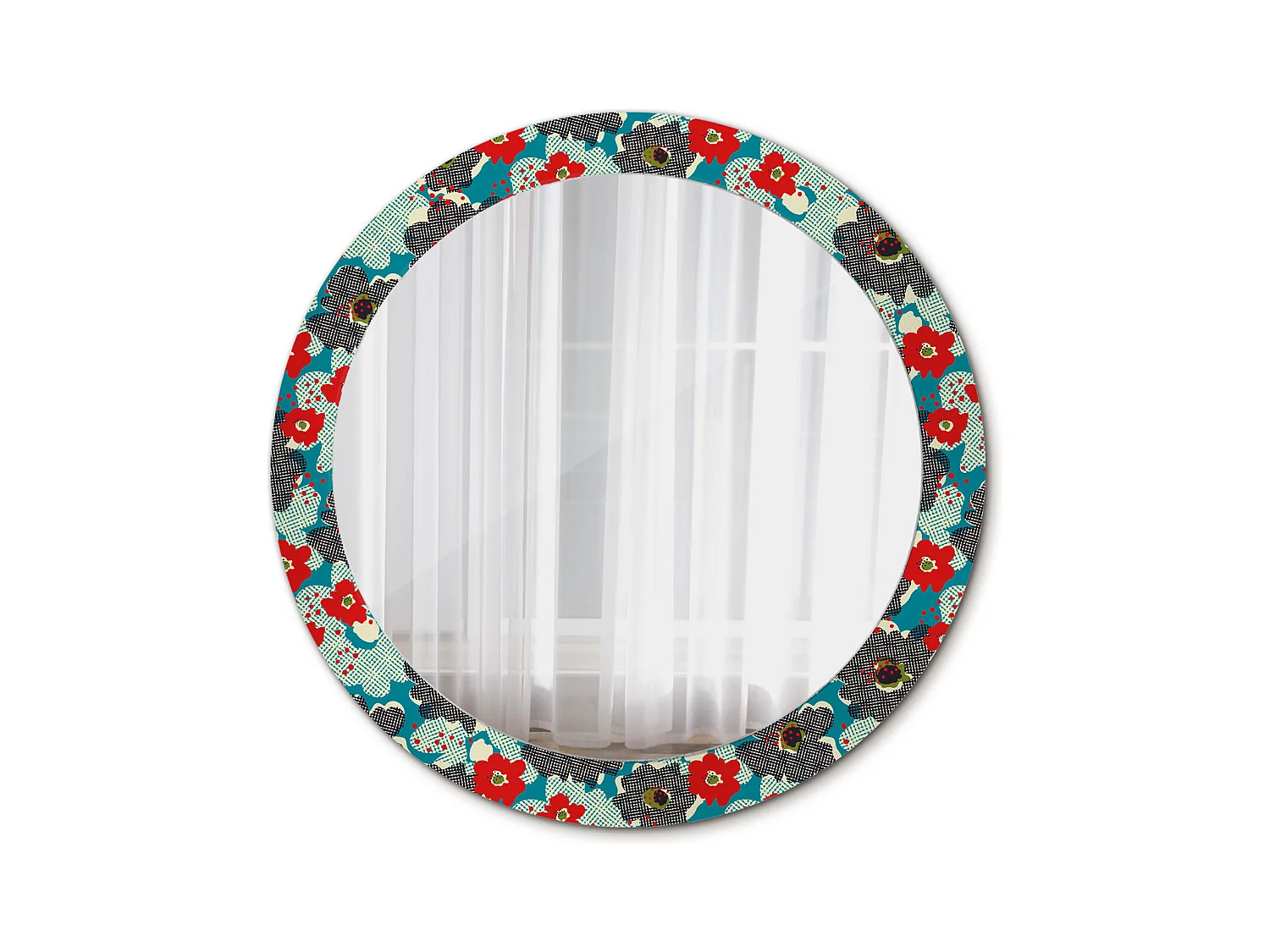 Decoratieve ronde spiegel - retro bloemenprint - 80 cm
