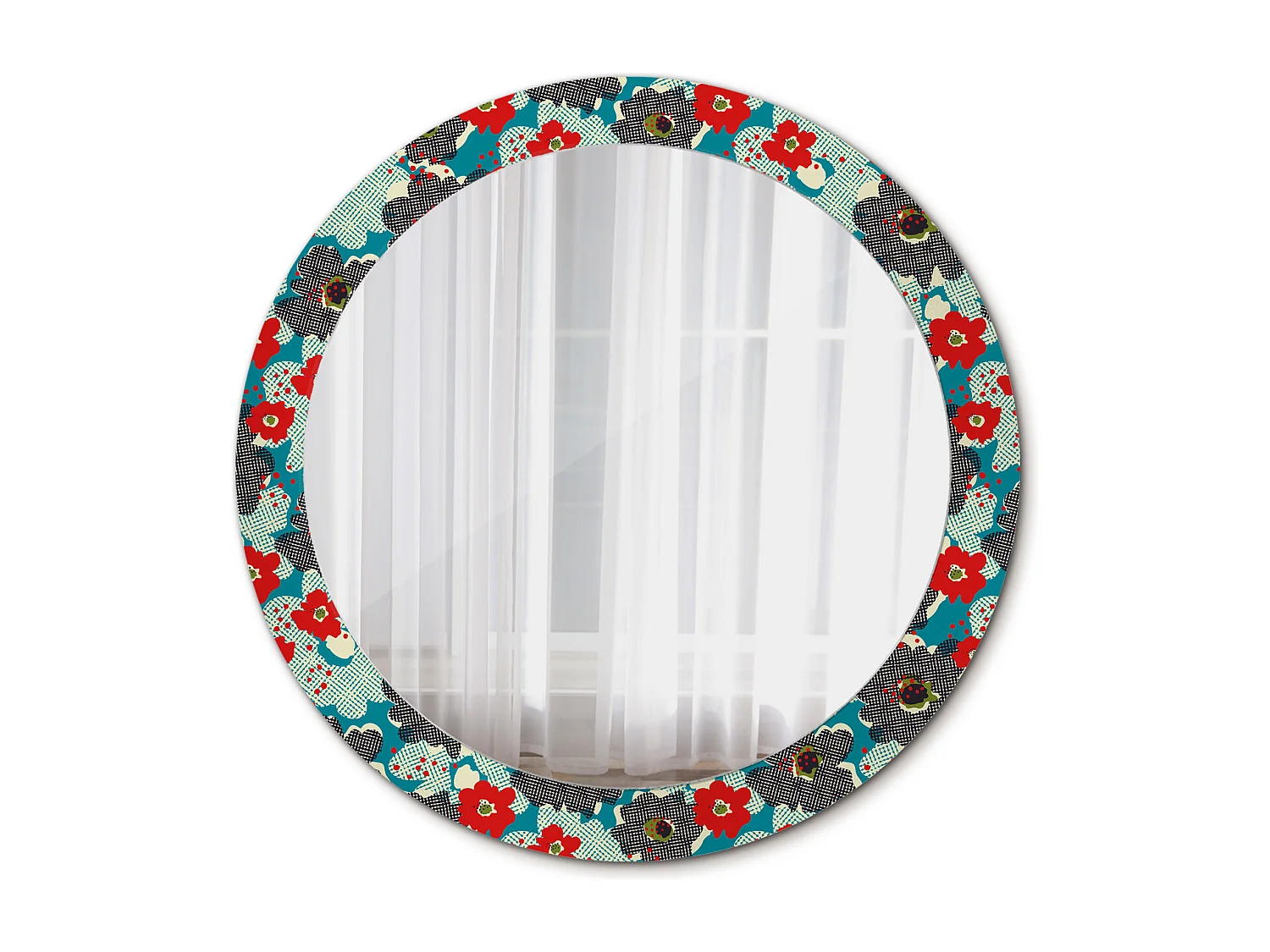 Dekorativer runder Spiegel - Retro-Blumendruck - 80 cm