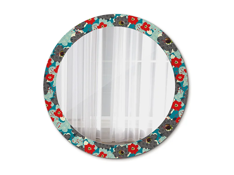 Dekorativer runder Spiegel - Retro-Blumendruck - 80 cm