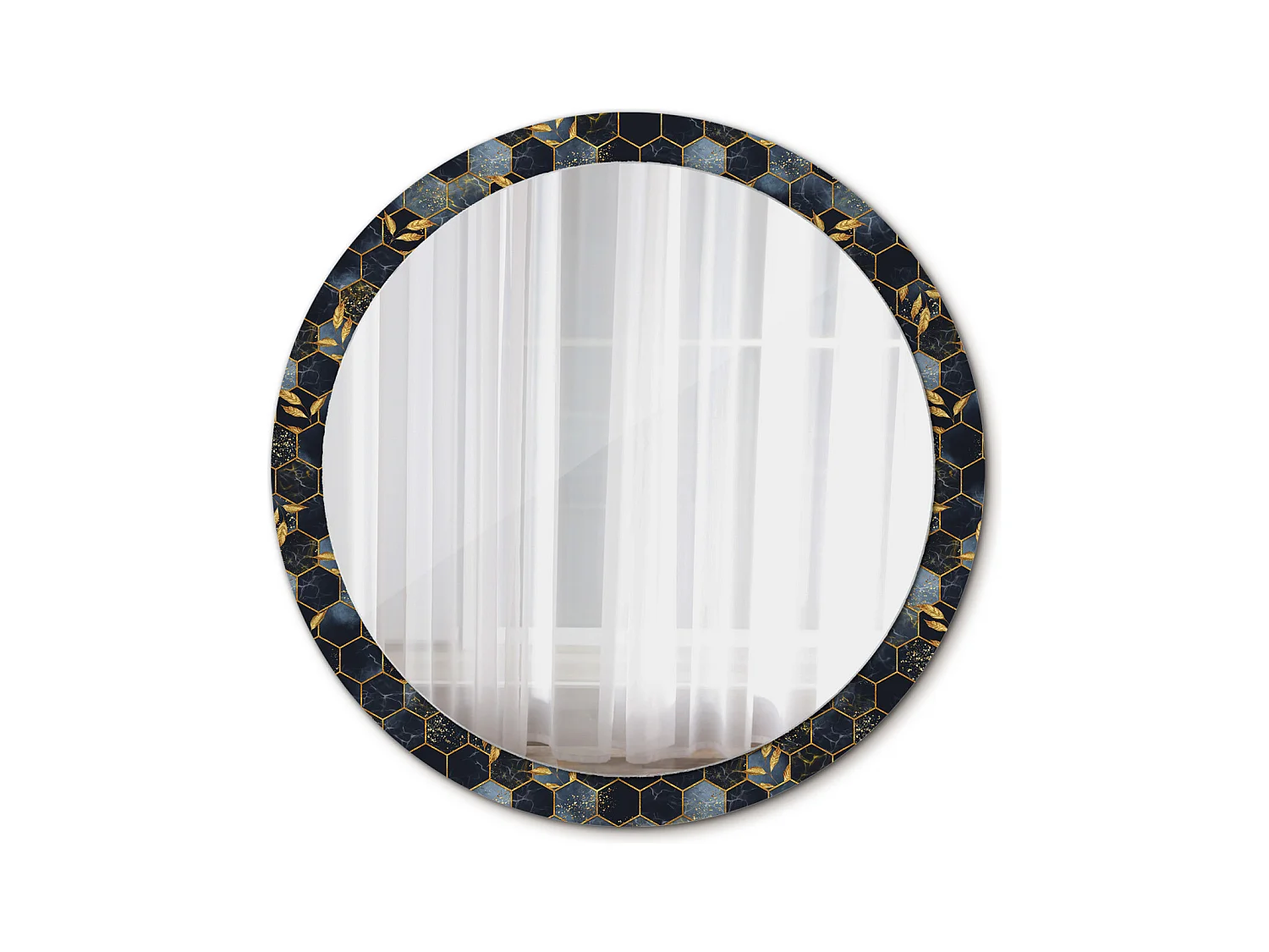 Miroir rond décoratif - Hexagone en marbre - 100 cm