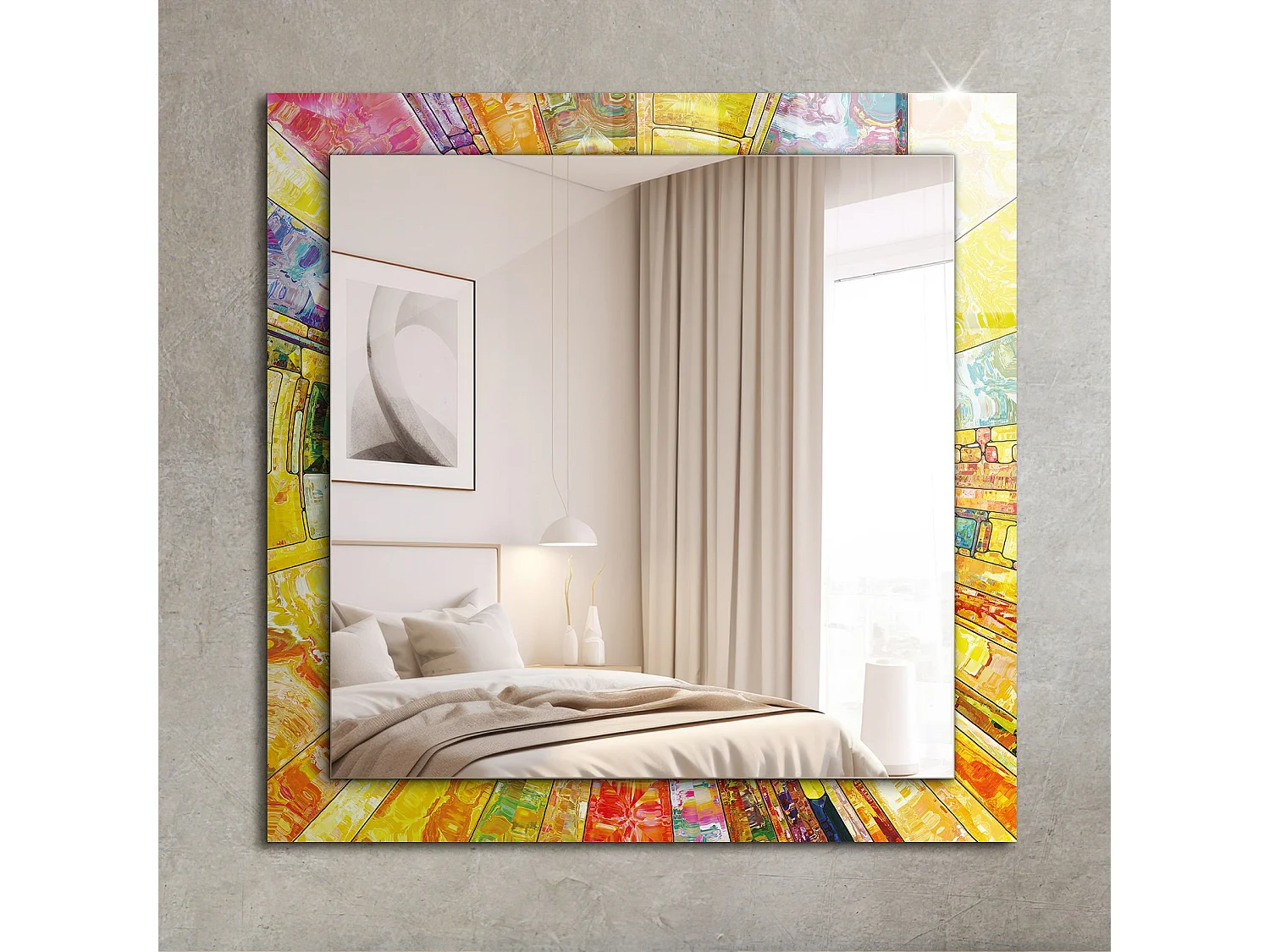 Miroir décoratif avec cadre Mosaïque colorée 60 x 60 cm