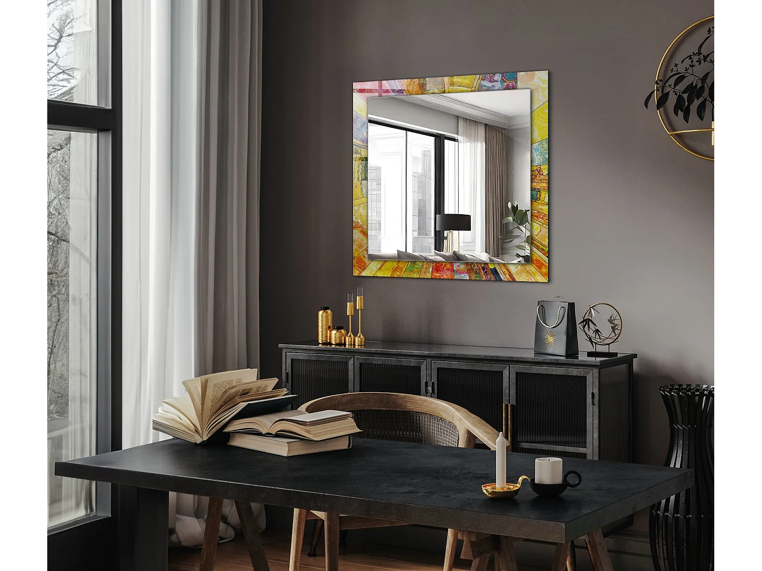 Miroir décoratif avec cadre Mosaïque colorée 60 x 60 cm
