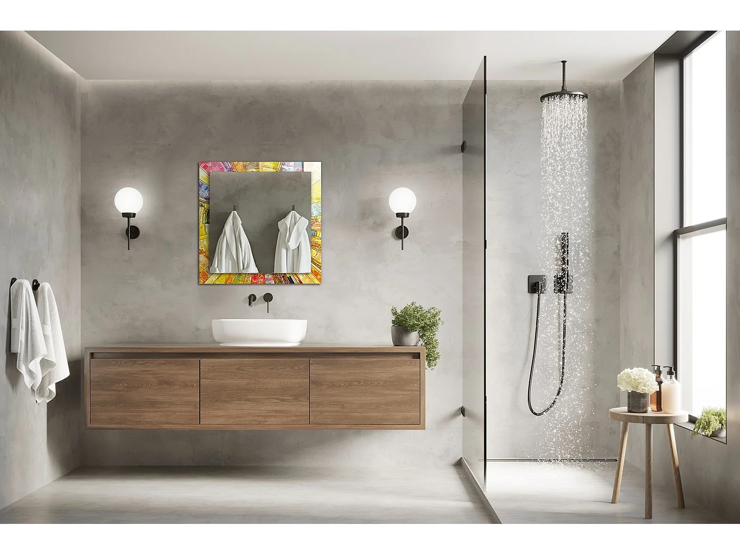 Miroir décoratif avec cadre Mosaïque colorée 60 x 60 cm