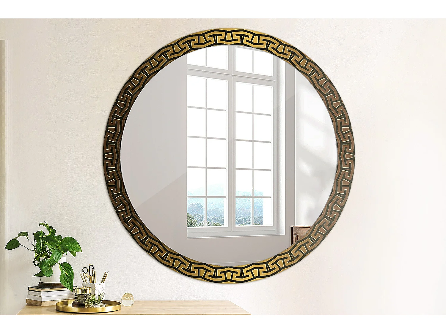 Dekorativer runder Spiegel - griechisches Ornament - 100 cm