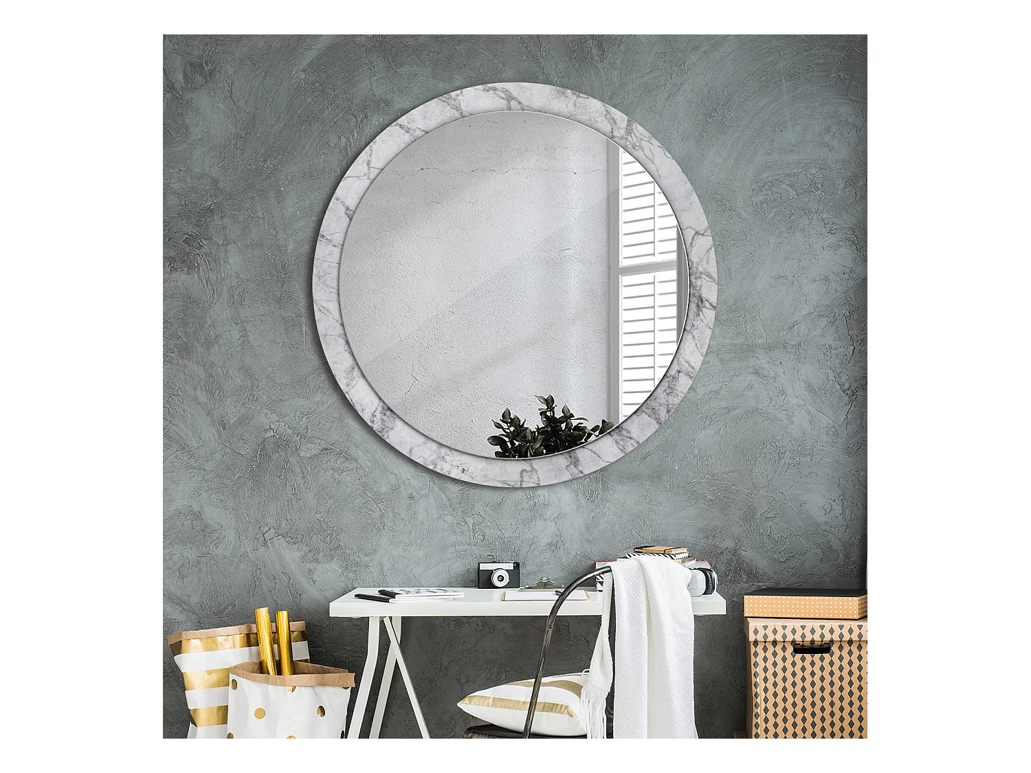 Ronde decoratieve spiegel - Wit marmer - 100 cm