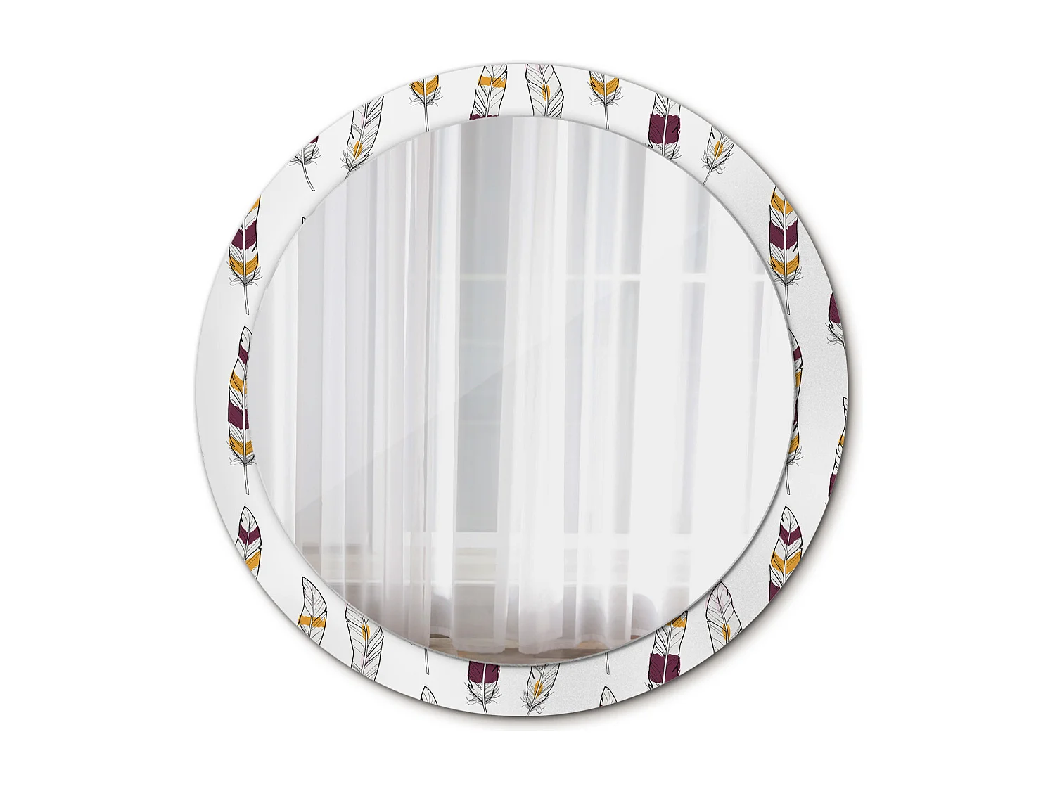 Miroir rond décoratif - Plumes - 90 cm