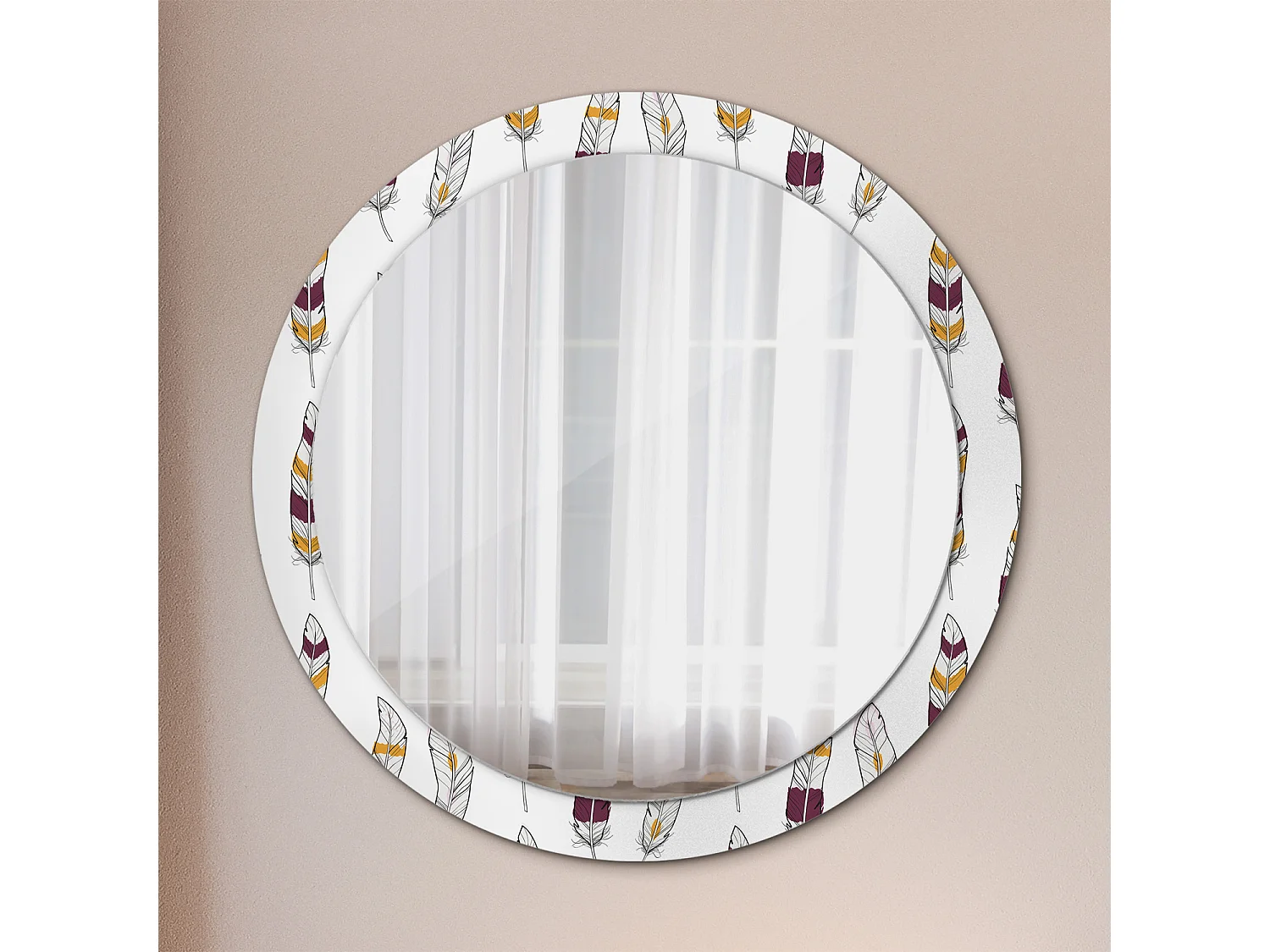 Miroir rond décoratif - Plumes - 90 cm
