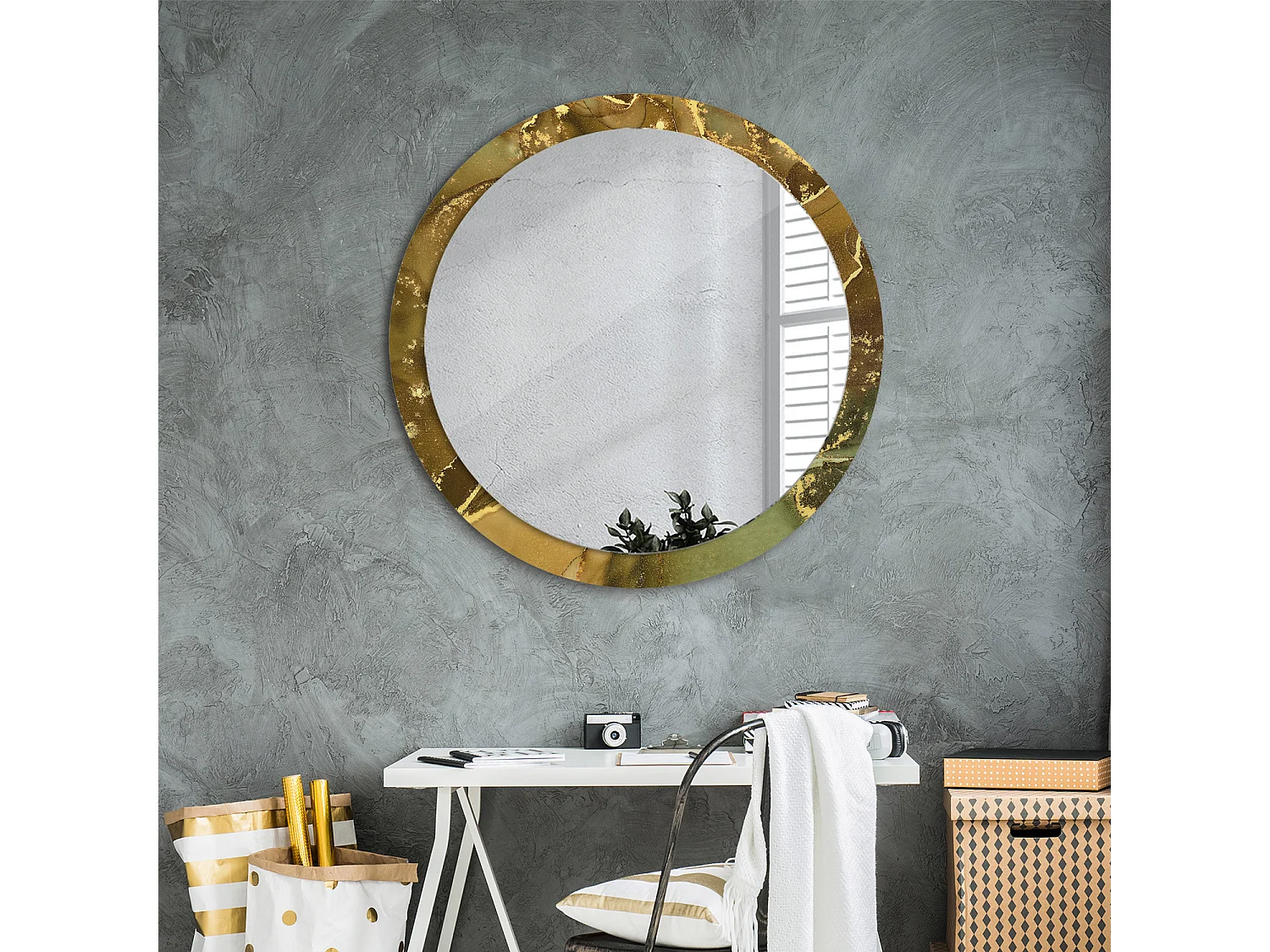 Miroir rond décoratif - Tourbillons métalliques - 90 cm