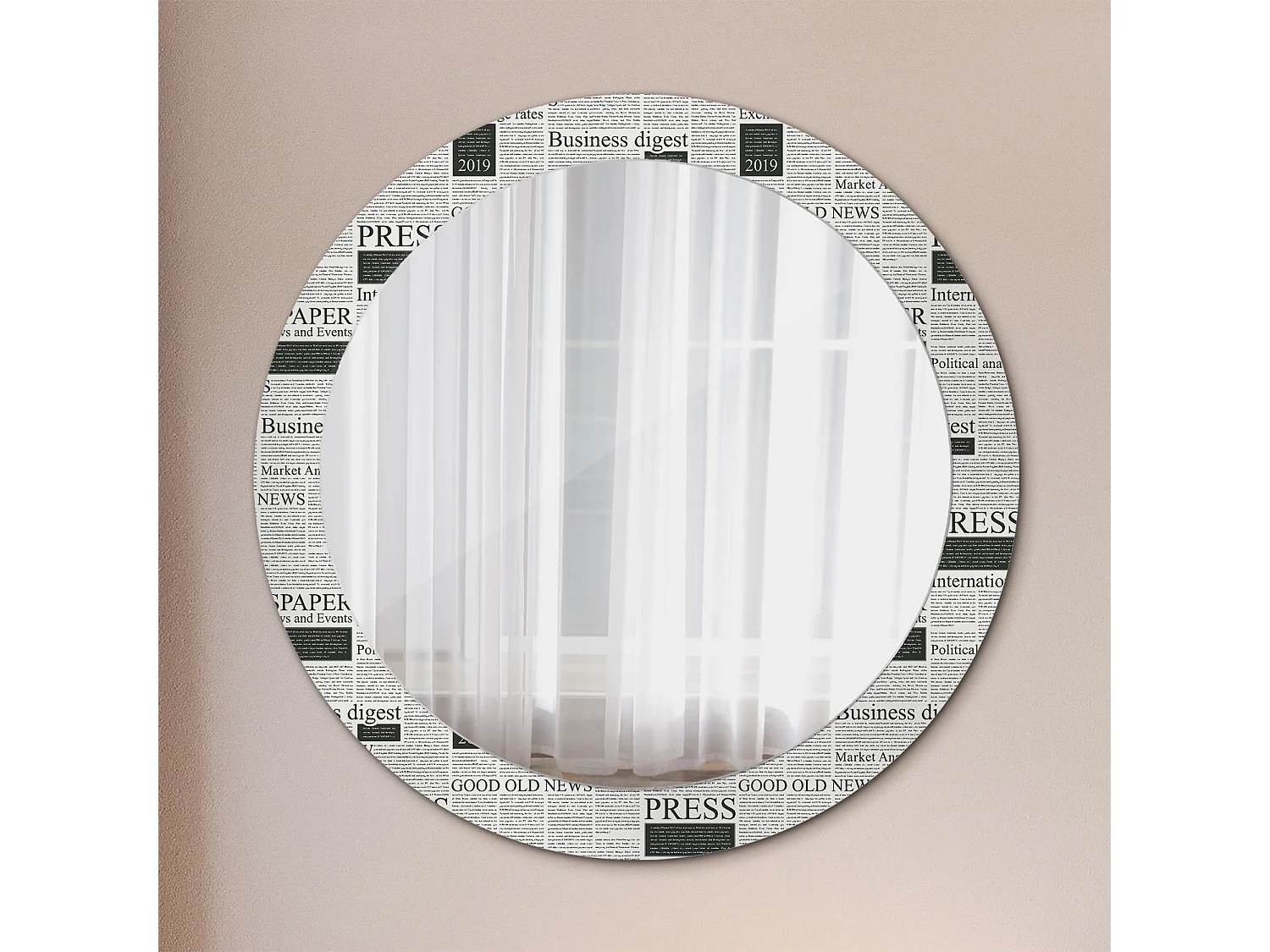 Runder dekorativer Spiegel - Zeitungen - 80 cm