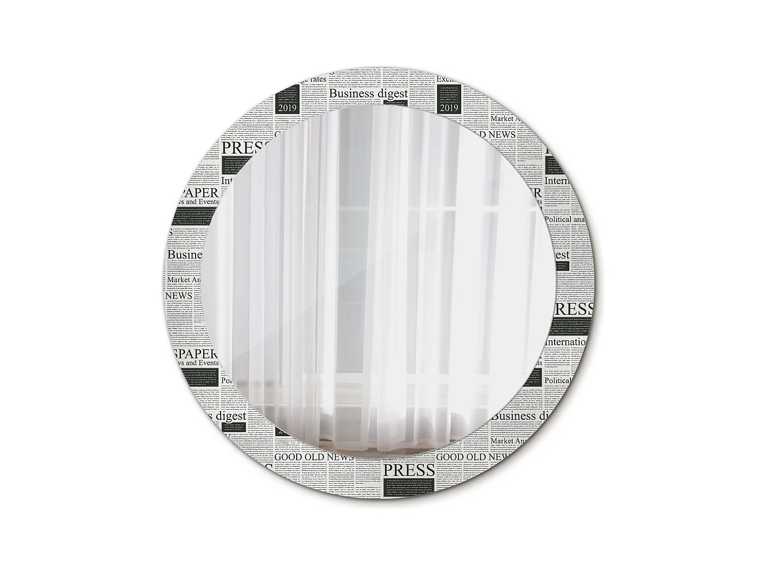Specchio rotondo decorativo - Giornali - 80 cm