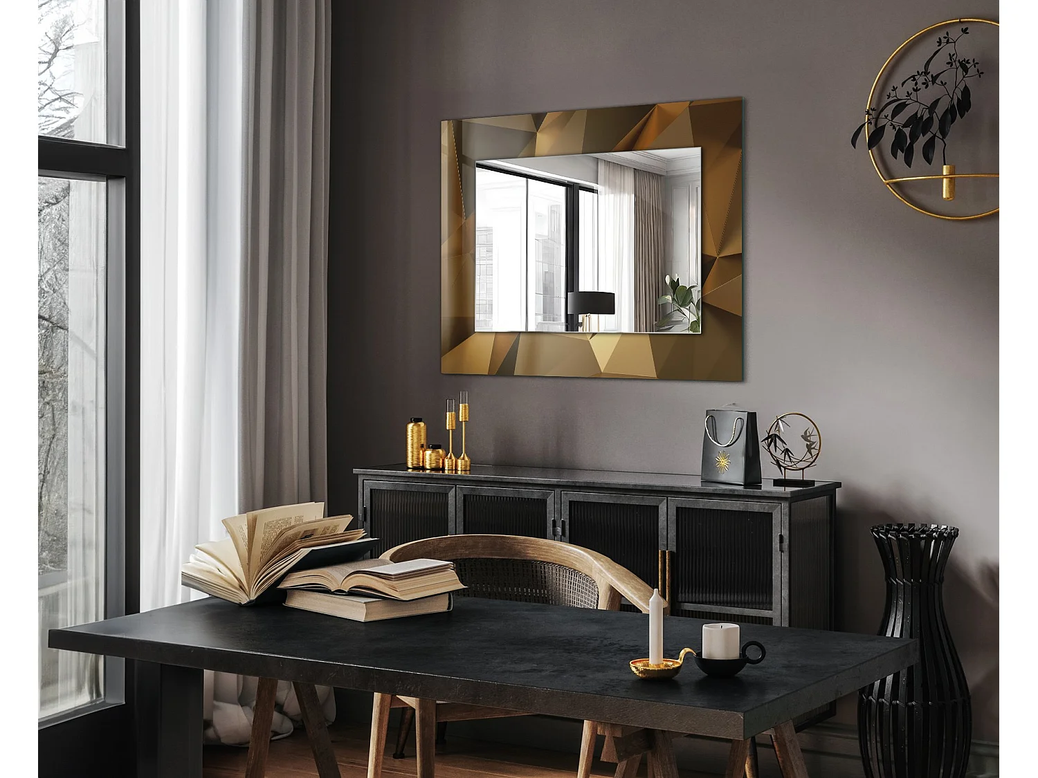 Miroir décoratif avec cadre de formes géométriques 80 x 60 cm