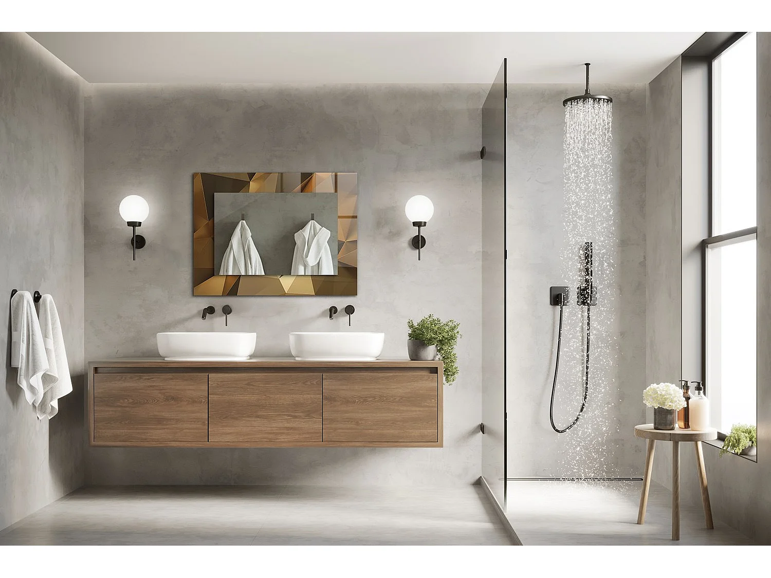 Miroir décoratif avec cadre de formes géométriques 80 x 60 cm