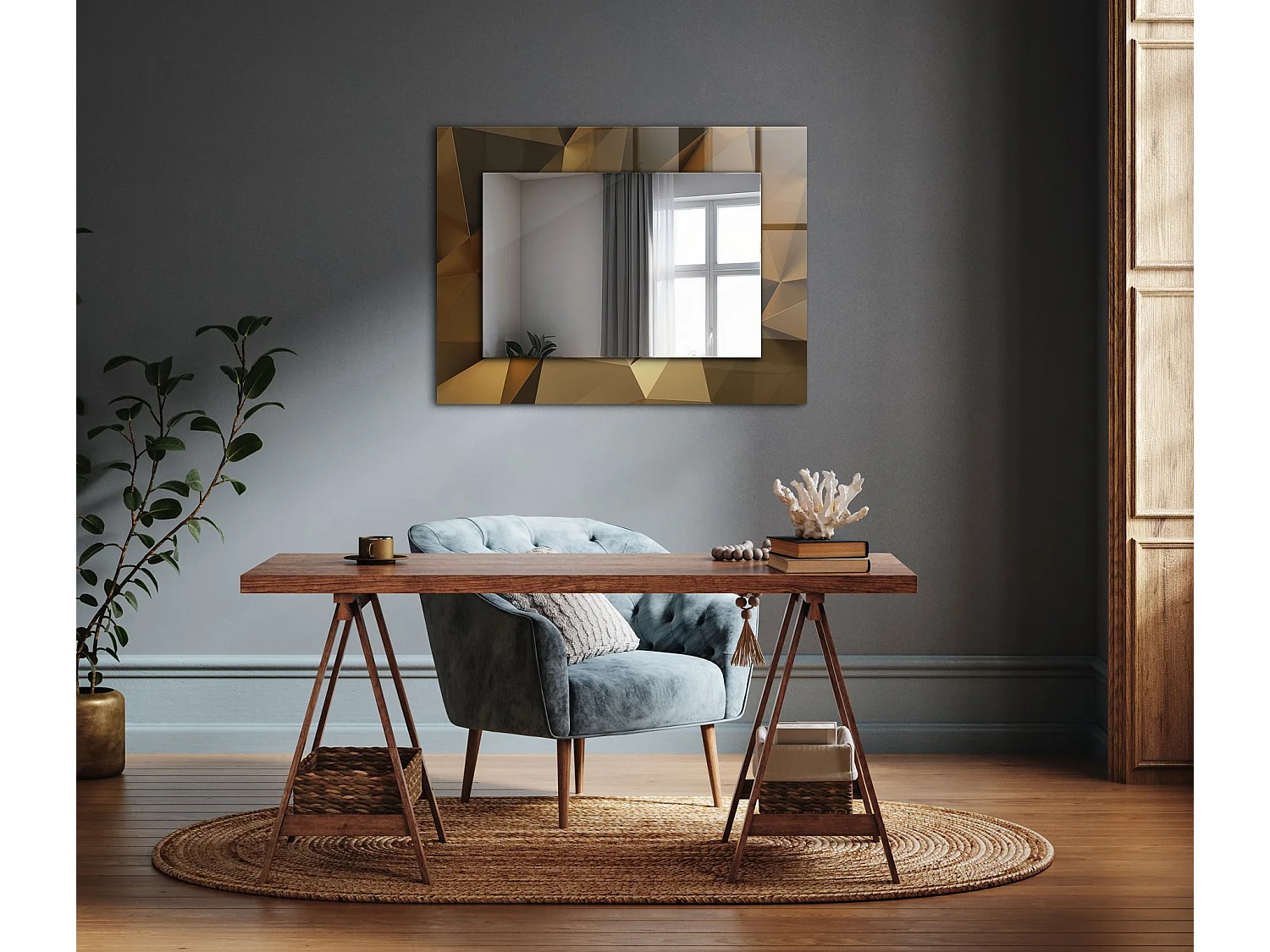 Miroir décoratif avec cadre de formes géométriques 80 x 60 cm