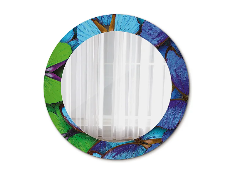Runder dekorativer Spiegel - Blauer und grüner Schmetterling - 60 cm