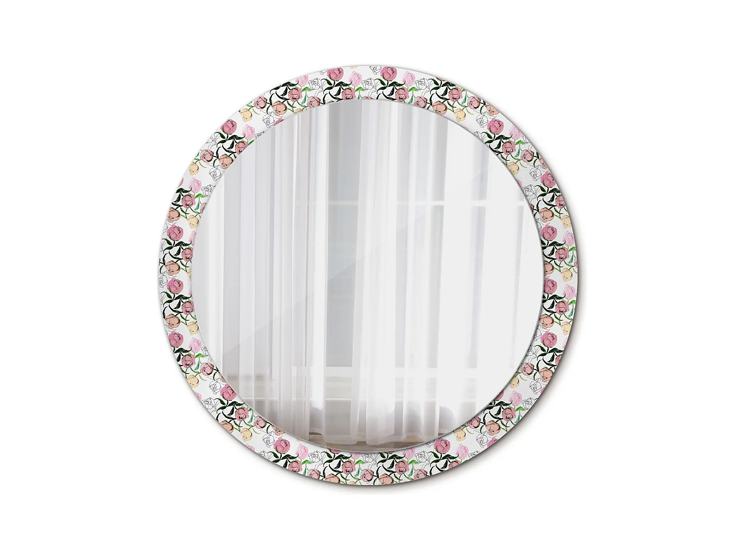 Specchio rotondo decorativo - Boccioli di peonia - 90 cm