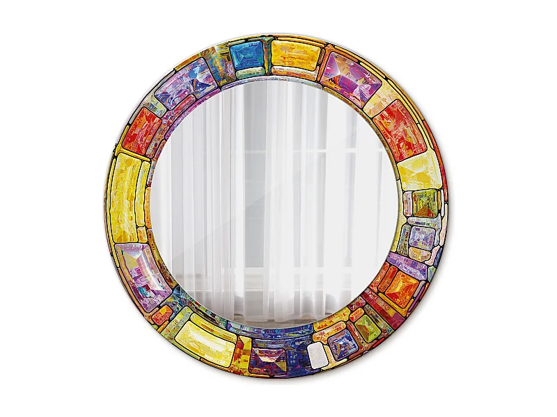 Decoratieve ronde spiegel - gekleurd glas-in-lood - 50 cm