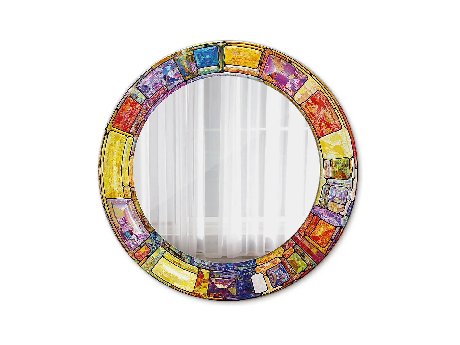 Decoratieve ronde spiegel - gekleurd glas-in-lood - 50 cm