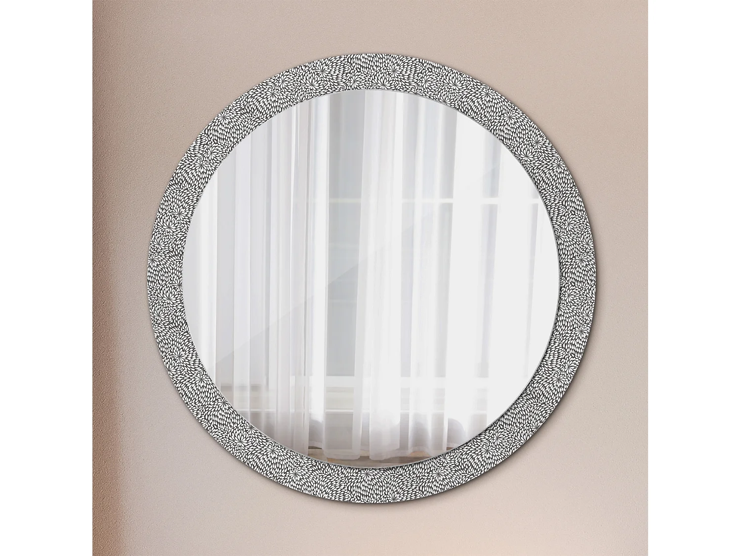 Miroir rond décoratif - Motif floral - 90 cm