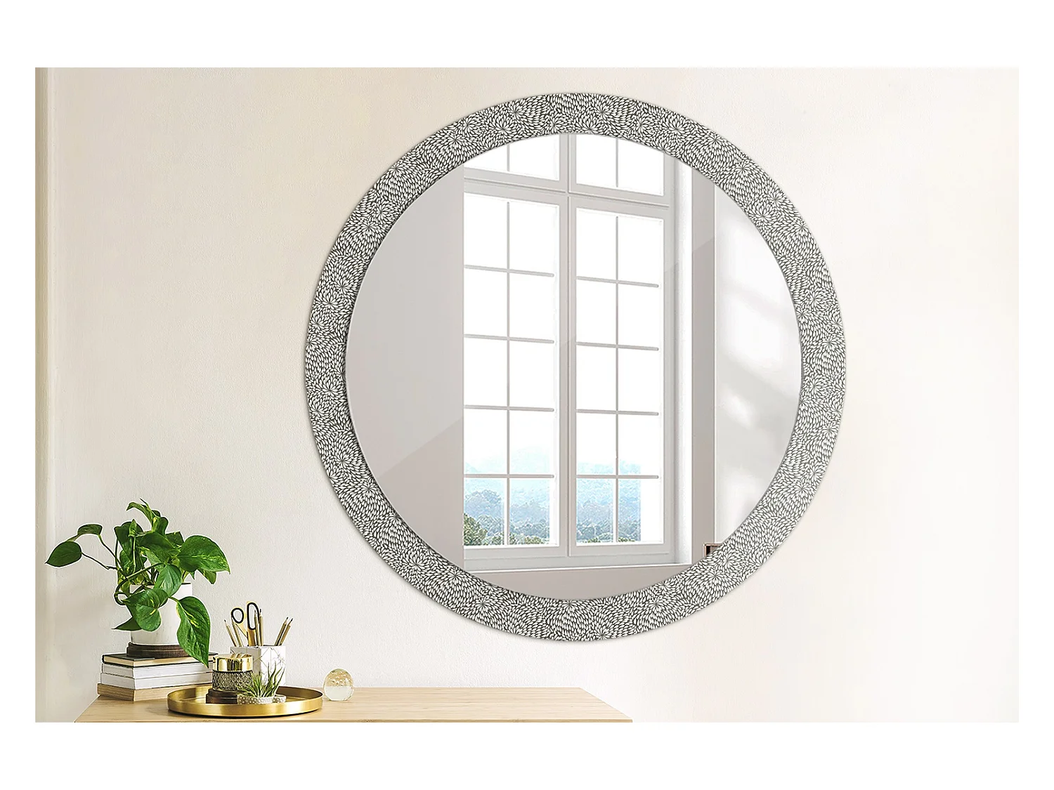 Specchio rotondo decorativo - Motivo floreale - 90 cm