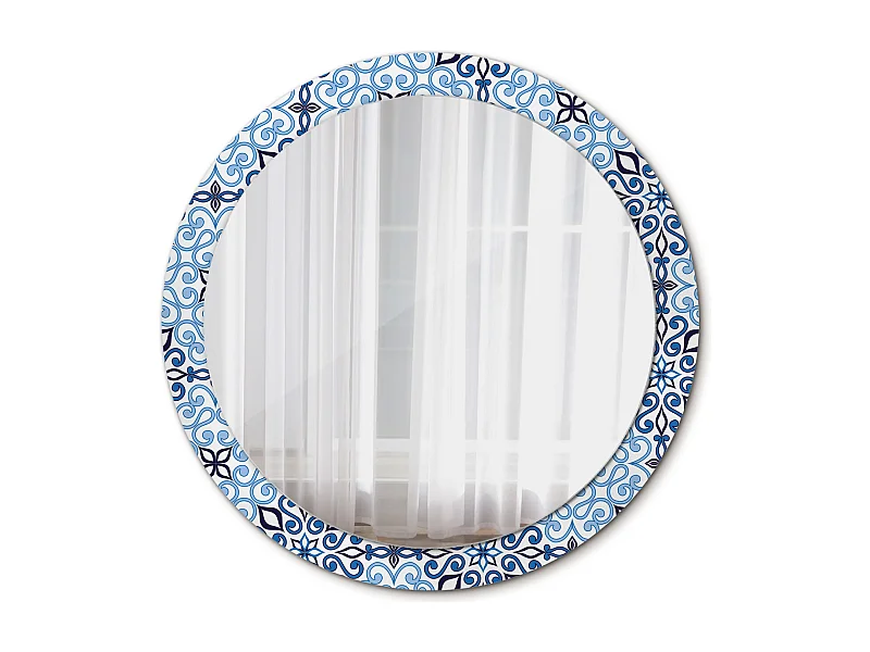 Miroir rond décoratif - Motif arabe bleu - 90 cm