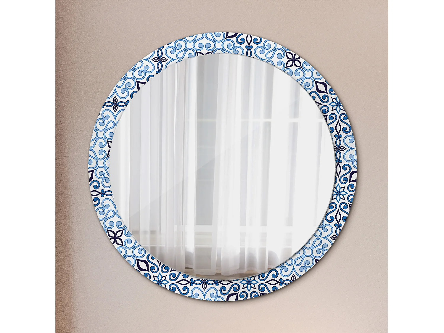 Espejo decorativo redondo - Motivo árabe azul - 90cm