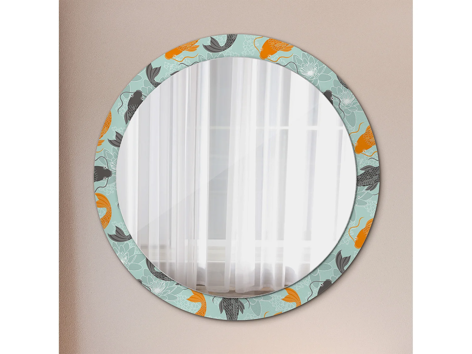 Dekorativer runder Spiegel - Koi-Karpfen - 90 cm