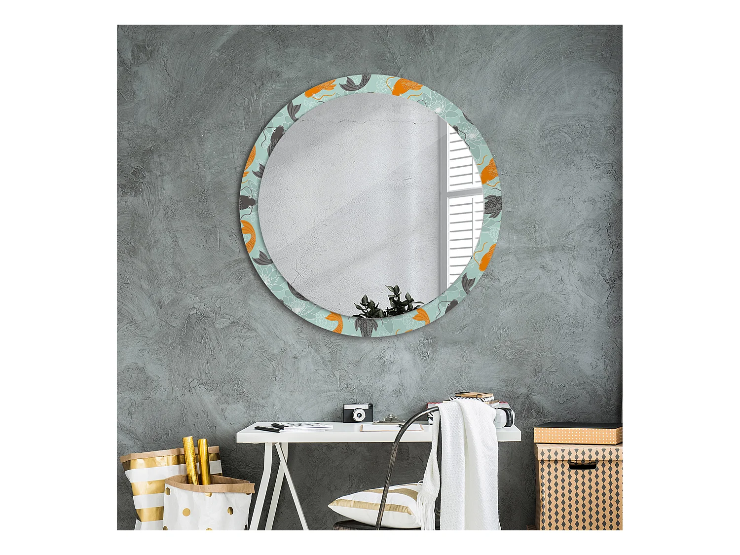 Miroir rond décoratif - Carpe Koi - 90 cm