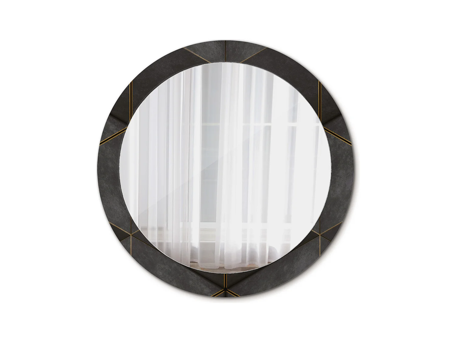 Decoratieve ronde spiegel - Grijze driehoeken - 80 cm