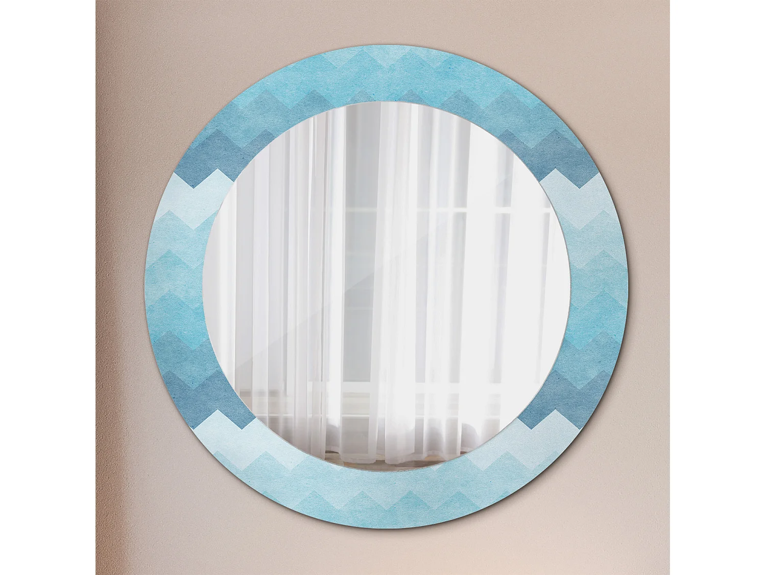 Ronde decoratieve spiegel - Blauwe Chevron - 60 cm