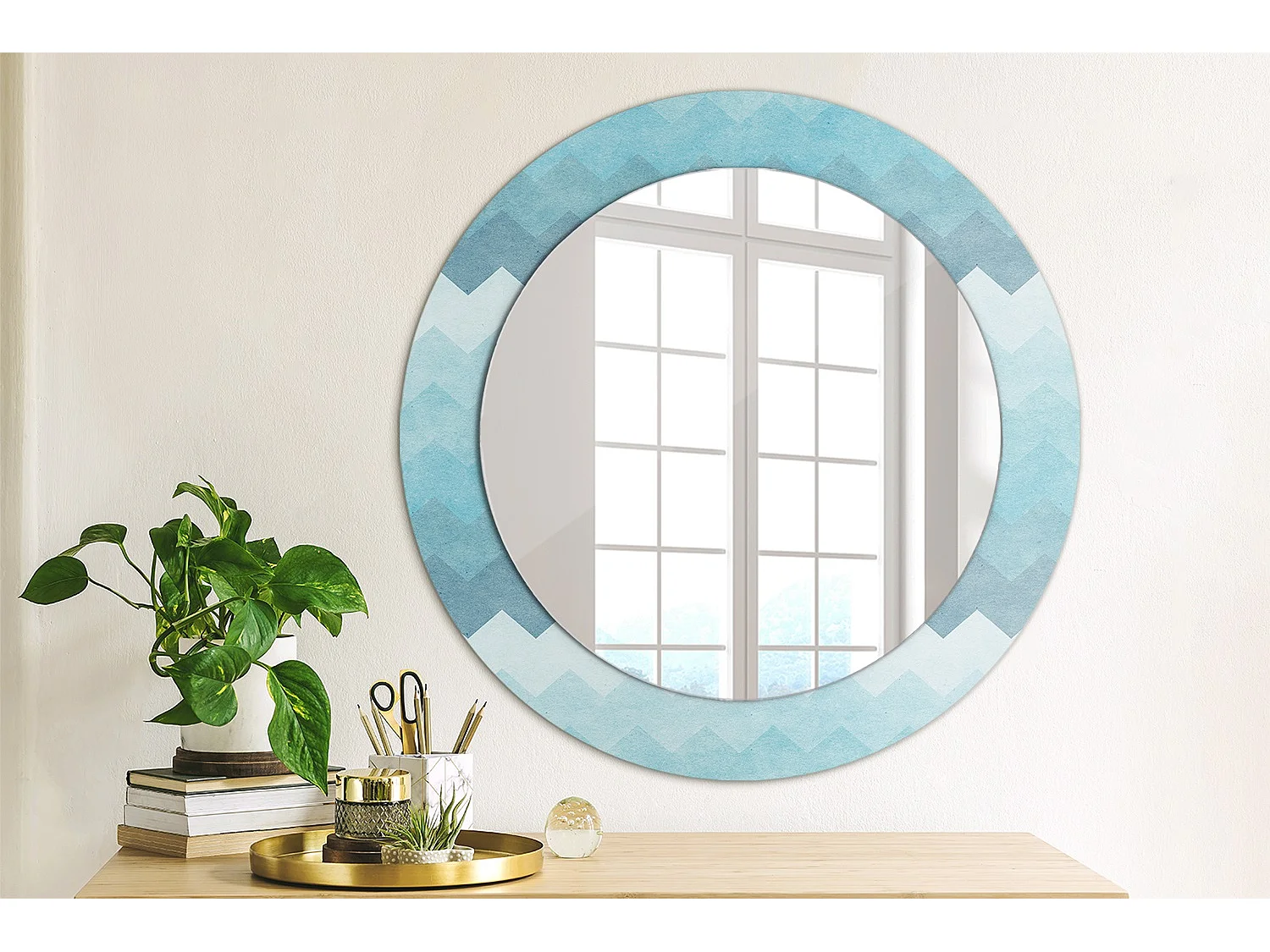 Specchio rotondo decorativo - Blu Chevron - 60 cm