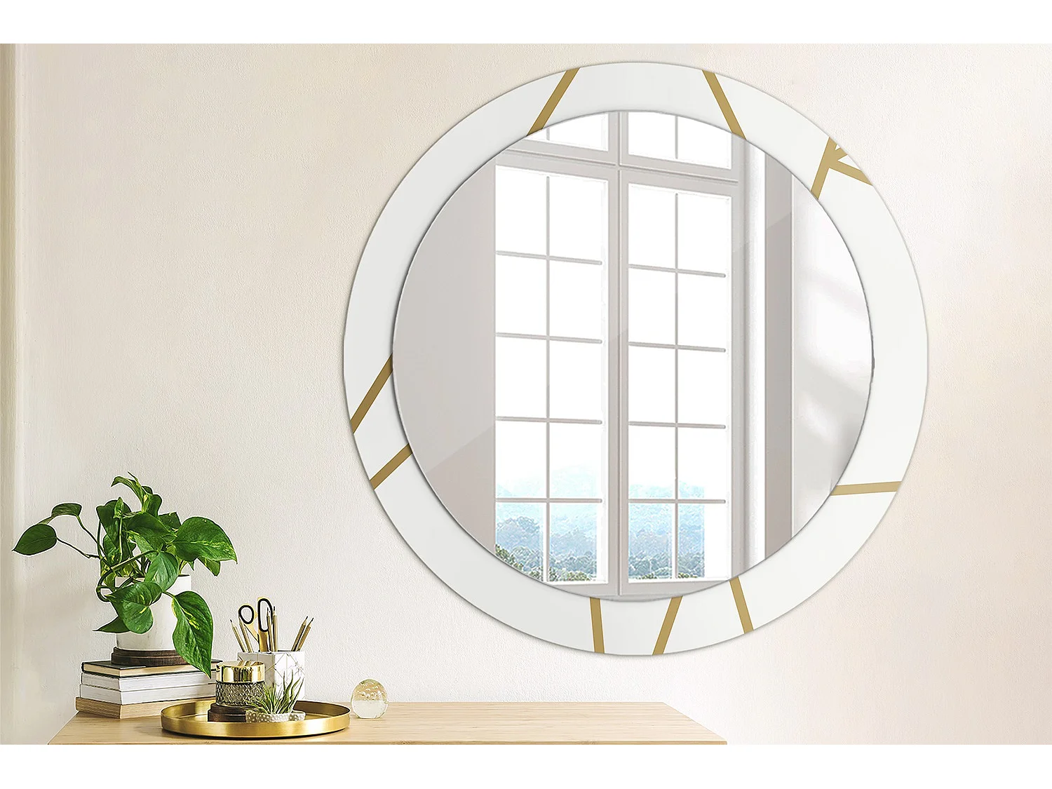 Ronde decoratieve spiegel - Lineaire compositie - 80 cm