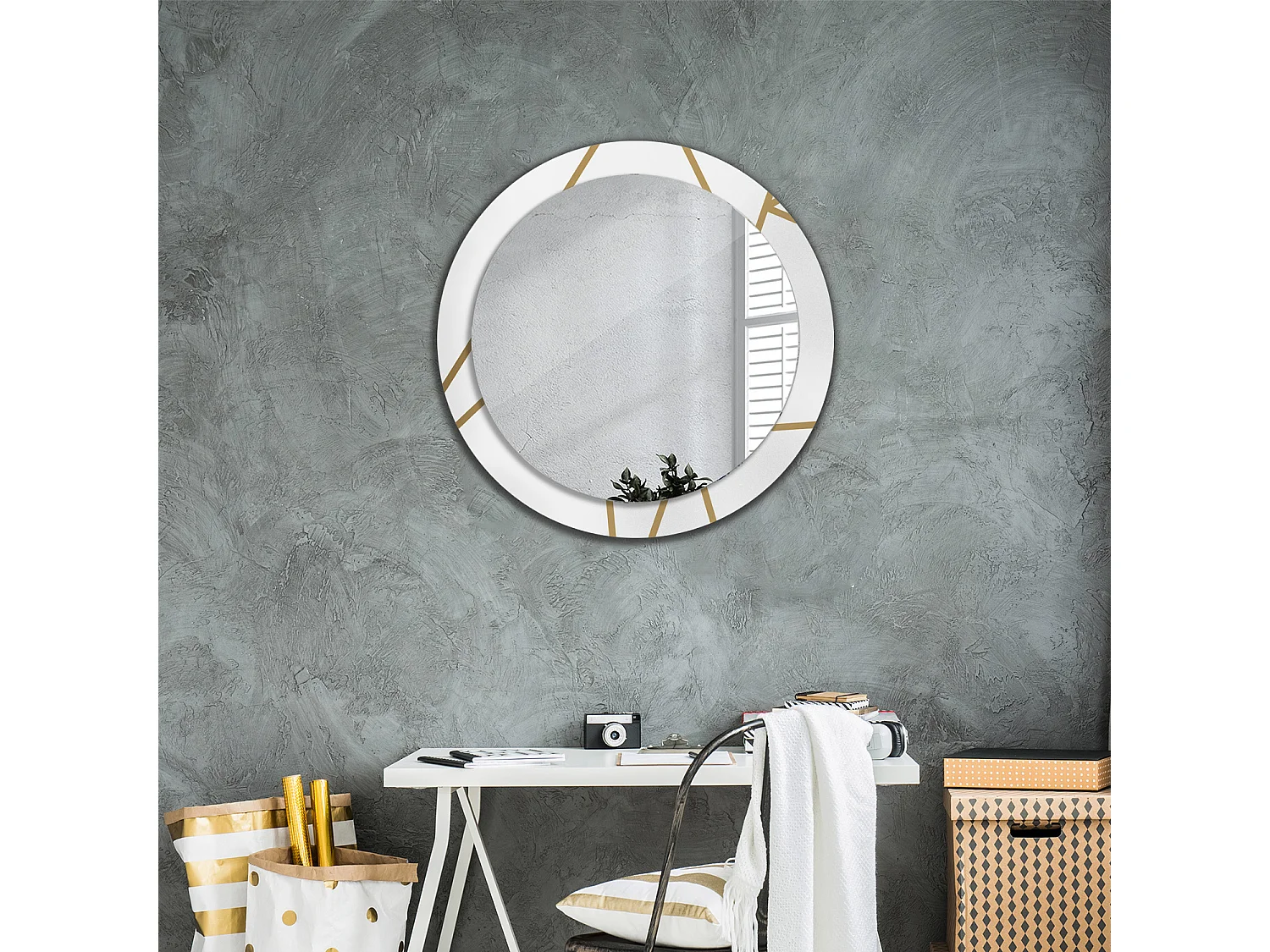 Ronde decoratieve spiegel - Lineaire compositie - 80 cm